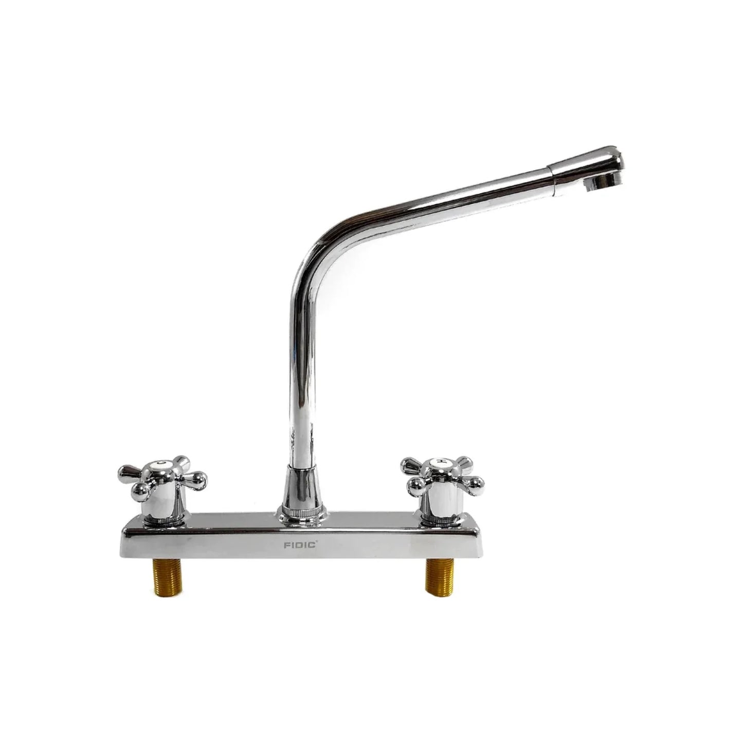 Cuerpo de bronce.,Cubierta metálica.,Acabado: Cromo.,Cuello metálico.,Maneral cruzeta de vuelta completa.,100% metal.