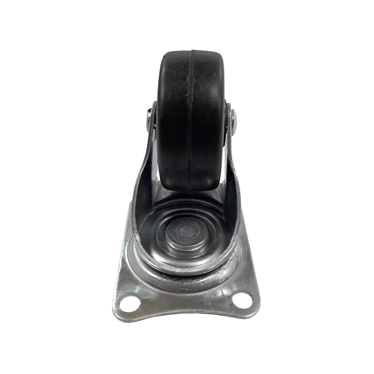 Rodaja giratoria negra de 2 pulgadas, rueda de goma con base de acero para muebles y equipos.