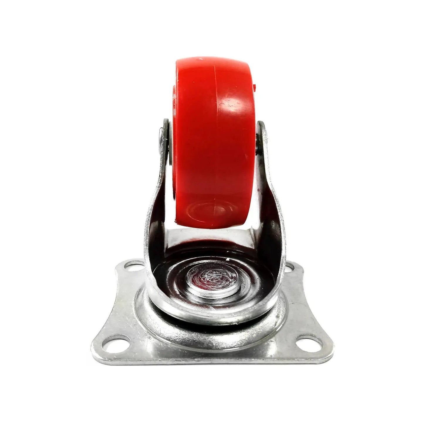 Rodaja giratoria roja 2.5 pulgadas, base metálica cromada para equipos y muebles