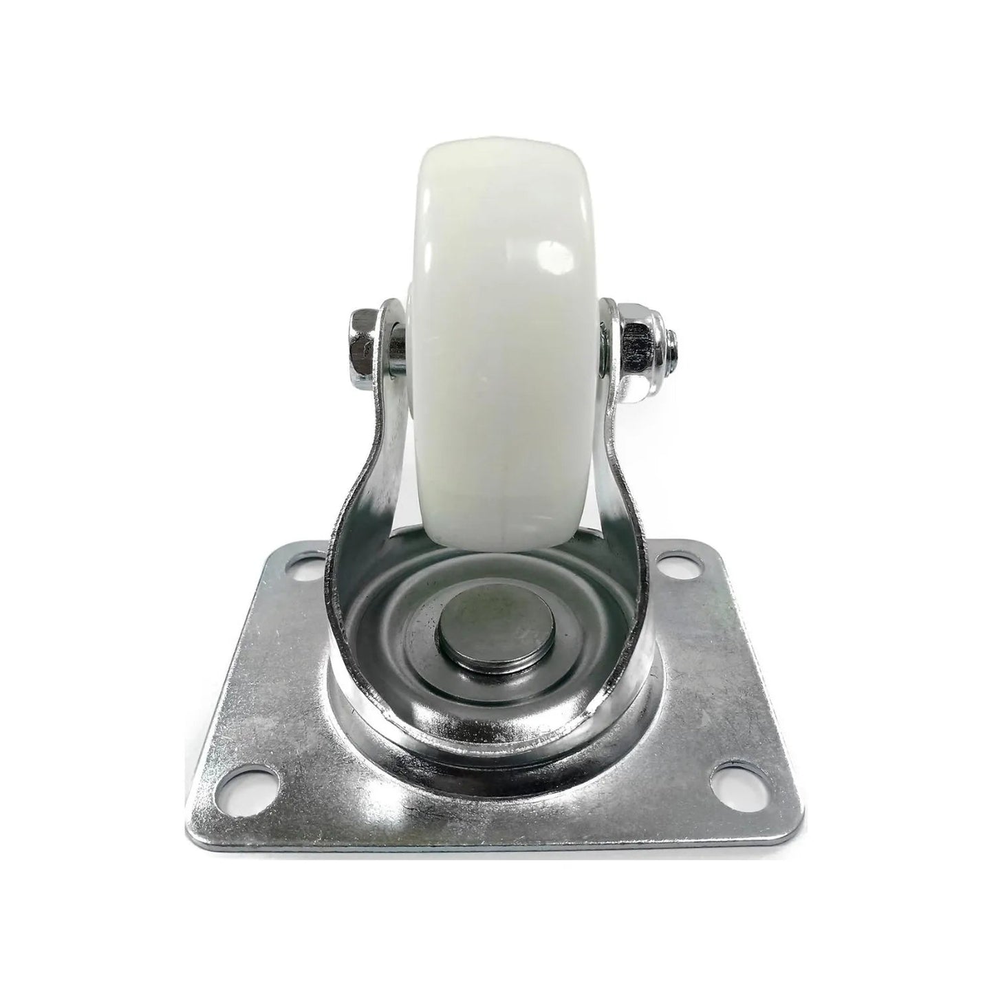 Rodaja giratoria 3 pulgadas, rueda blanca, placa metálica cuadrada para muebles