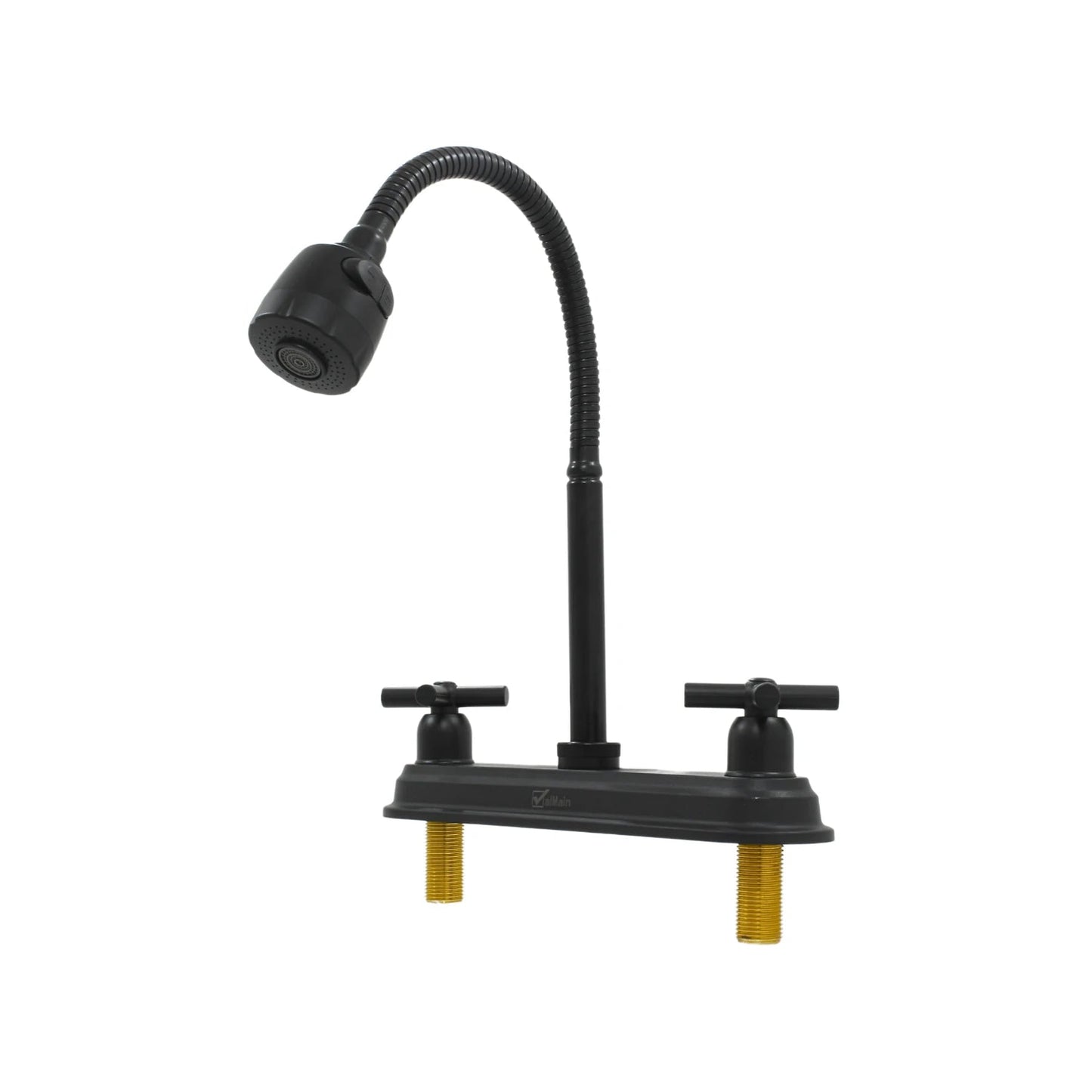 Mezcladora Valmain para fregadero de cocina negra con cuello flexible y manerales tipo cruz