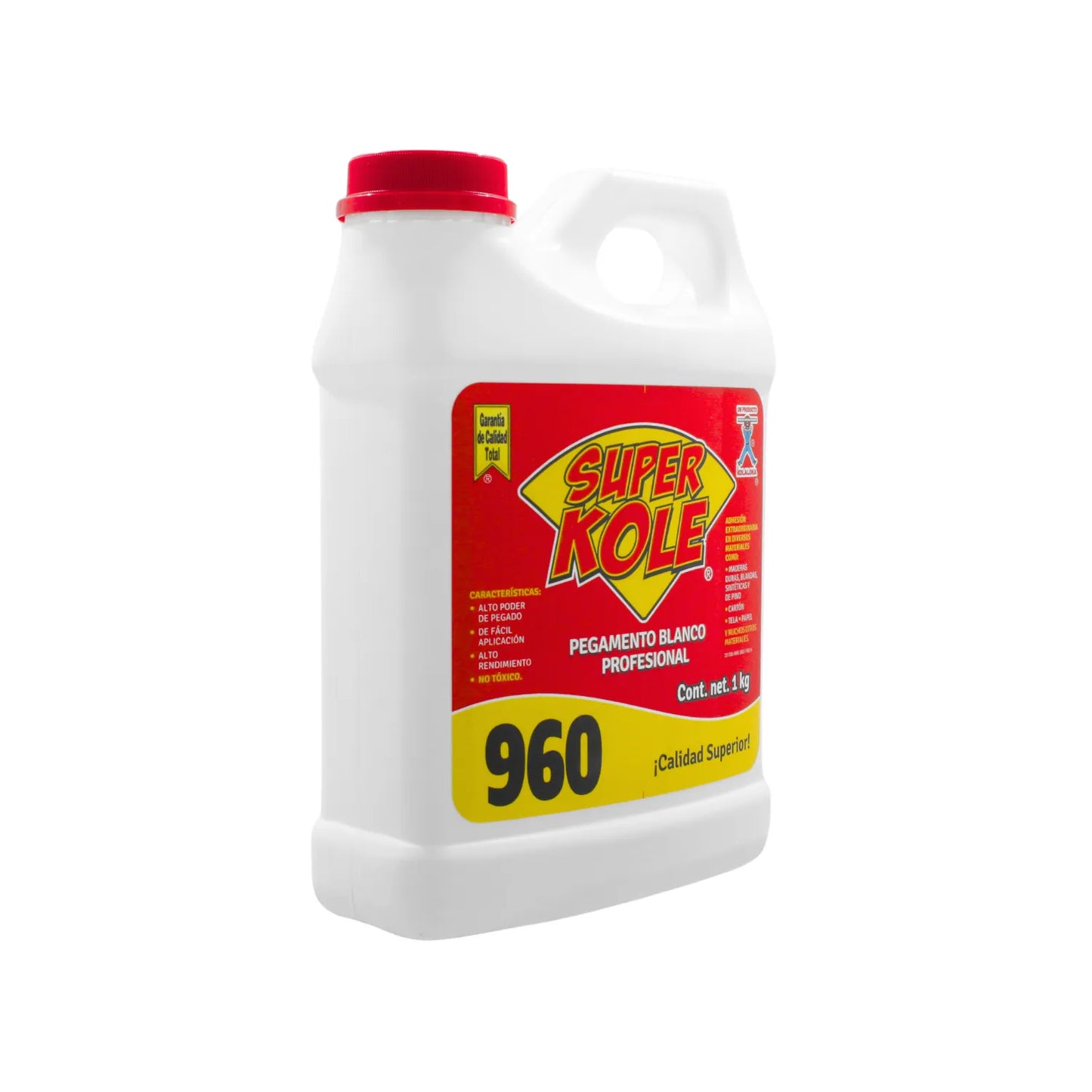 Pegamento blanco profesional Super Kole 960 de 1 kg para madera cartón y carpintería de alta adherencia.