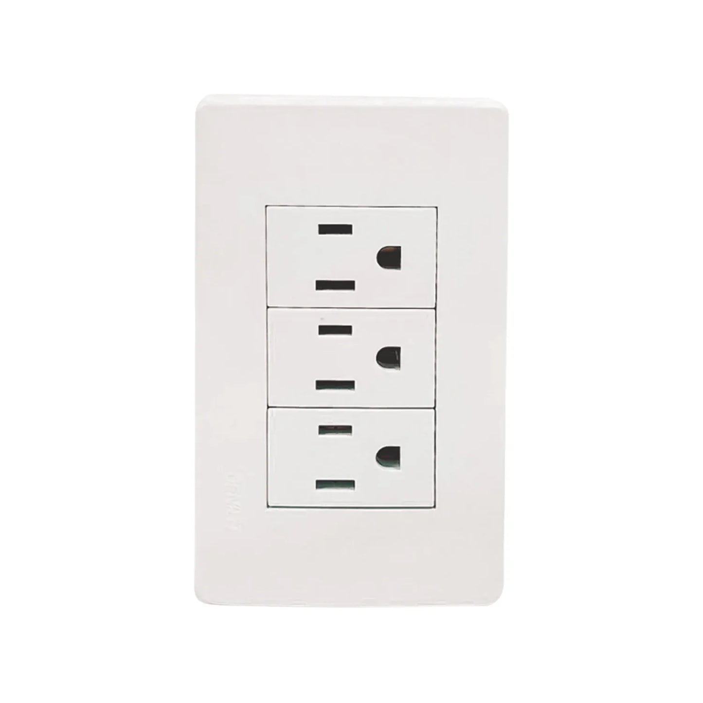 Elaborada de plástico ABS,Placa de tres contactos.,125 V -15A-60 Hz,Contactos aterrizados, incluye tornillos.,Blanco.,NOM: NMX-J-005-ANCE-2015