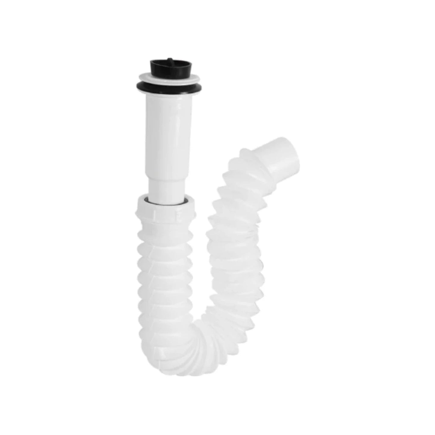 Cespol universal flexible blanco para desagüe de fregadero o lavabo, tipo acordeón.