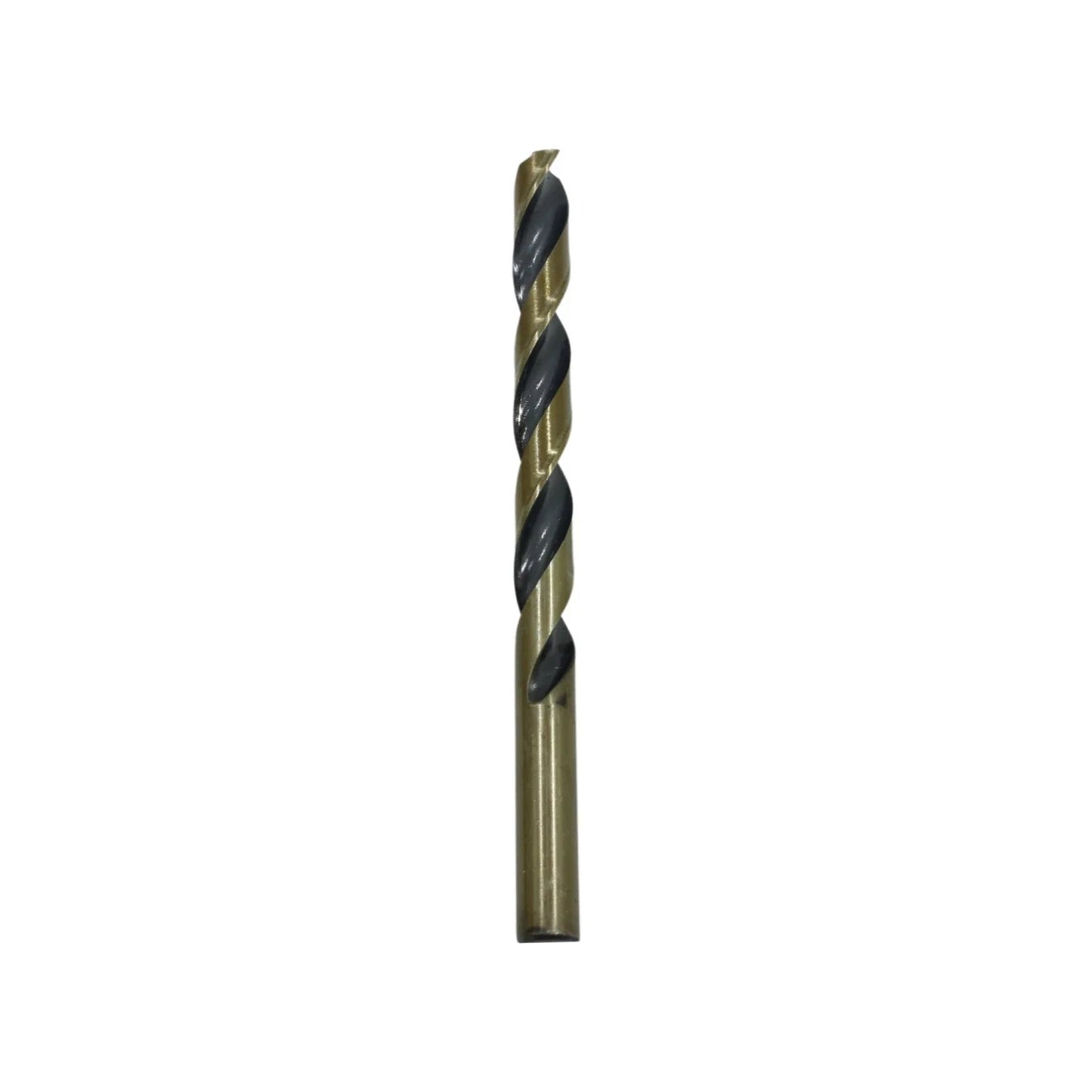 Broca de taladro helicoidal, acabado dorado y negro, punta afilada para metal y madera