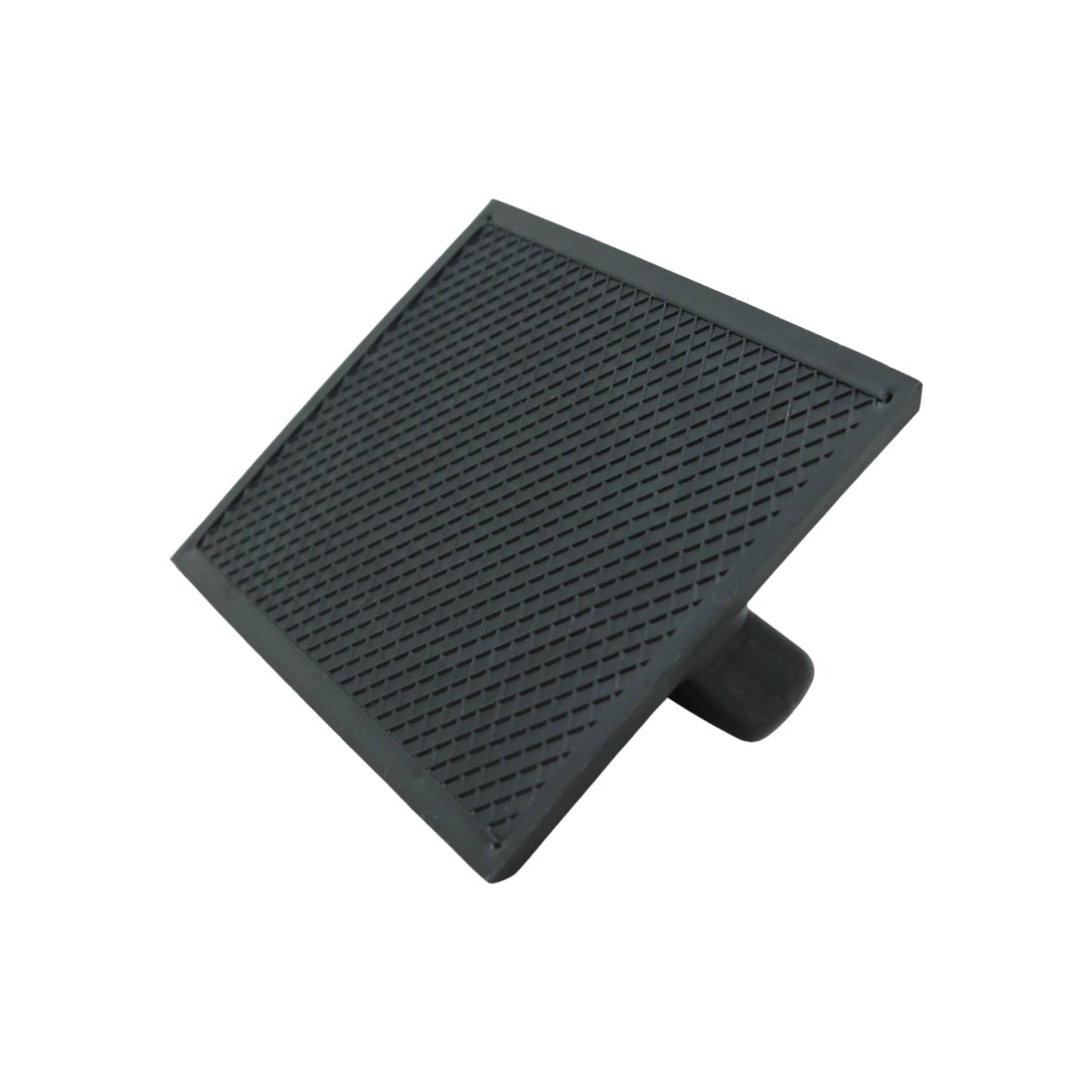 Llana de goma texturizada con patrón de rejilla, herramienta gris oscura para acabados de albañilería y concreto
