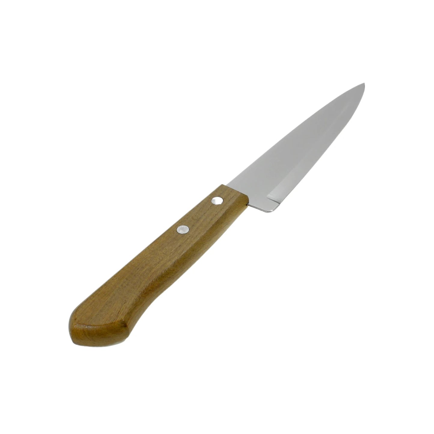 Cuchillo liso de 6 pulgadas con mango de madera marrón, ideal para cortar alimentos en cocina.