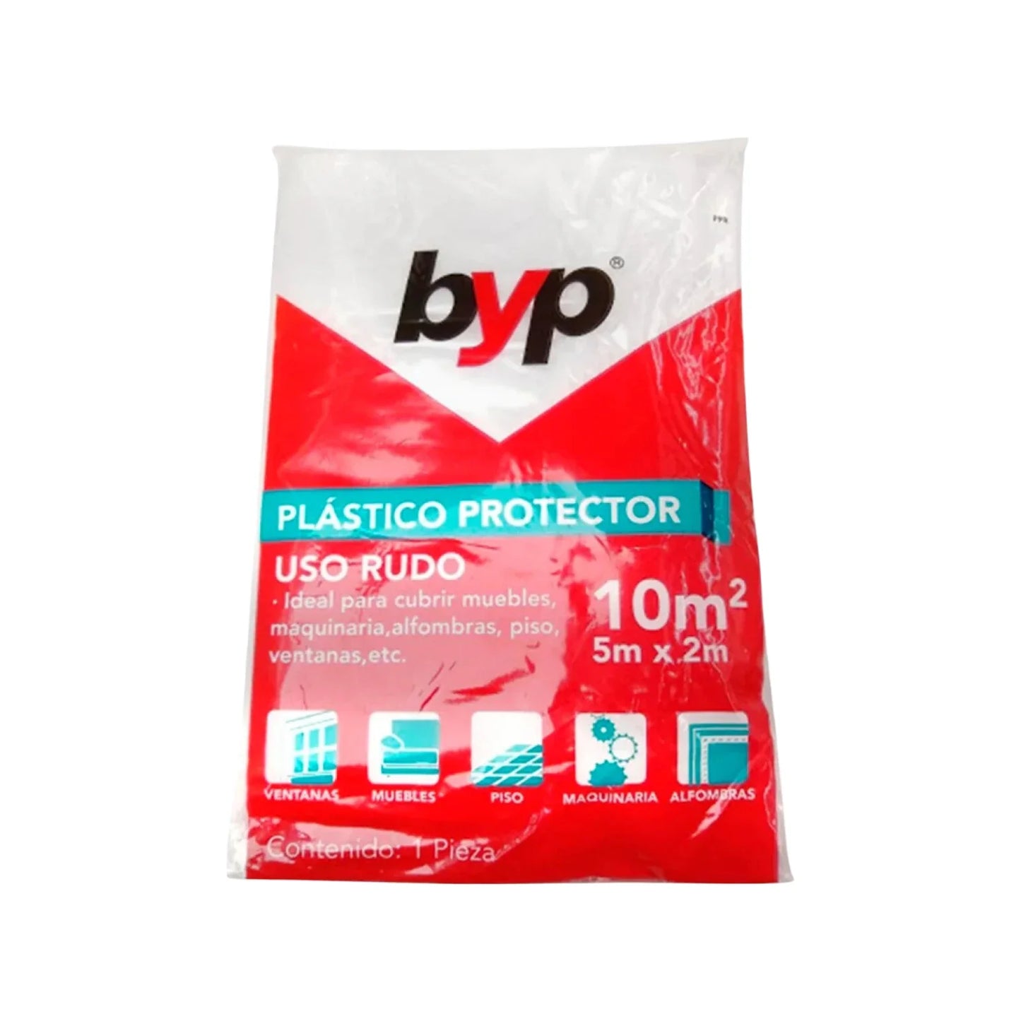 Fabricado en polipropileno.,Plástico protector multiusos.,Cubre todo ligero.,10 metros cuadrados.,Recomendado para proteger mobiliarios al momento de pintar.