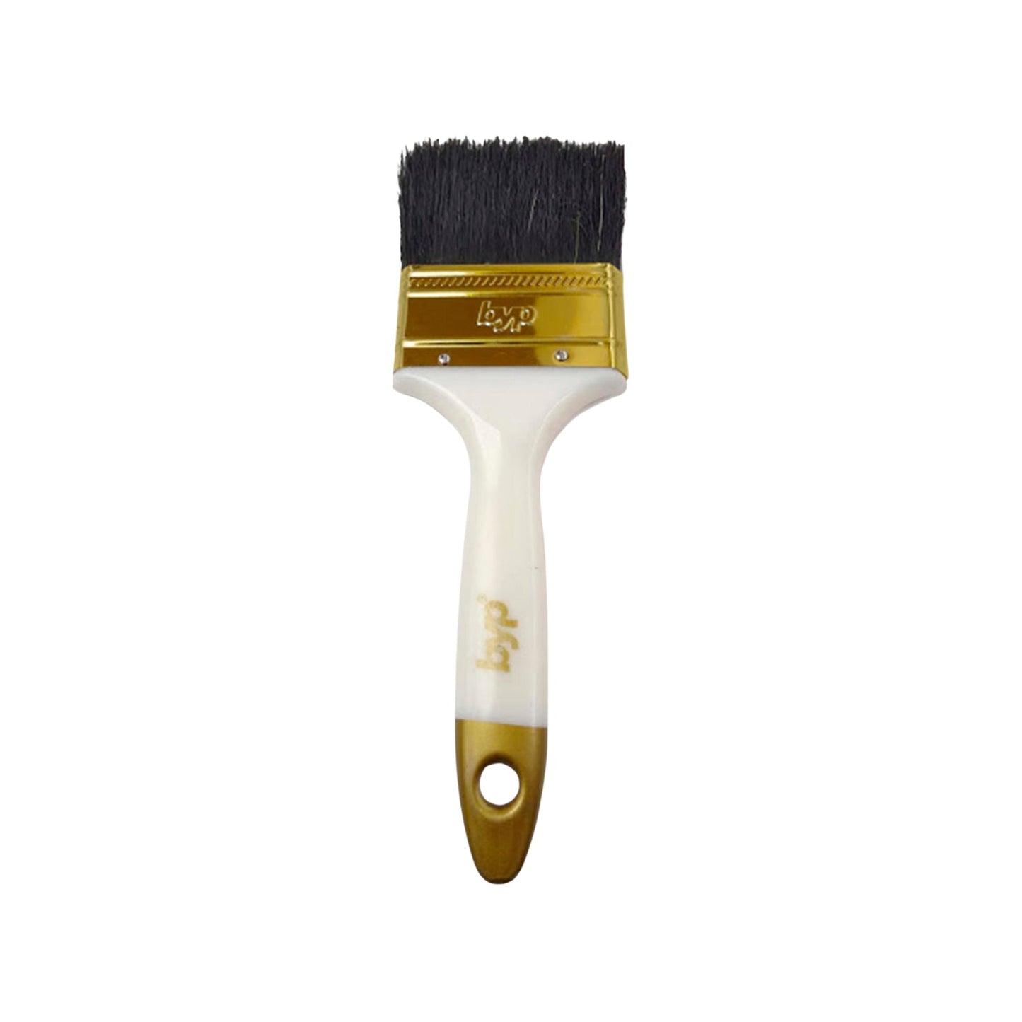 Brocha BYP premium de 2 1/2 pulgadas para pintar, cerdas negras y mango blanco/dorado