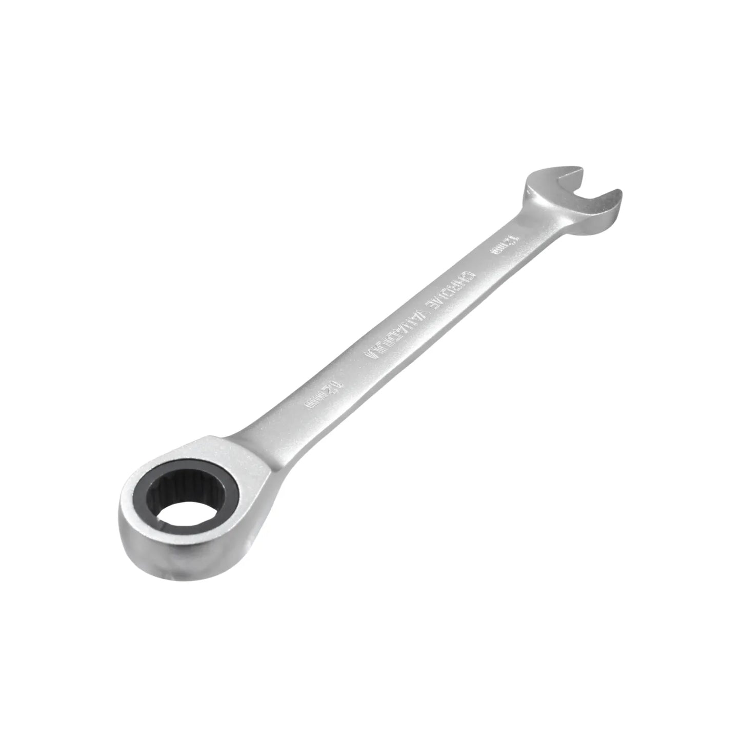Llave combinada de carraca 12mm, cromo vanadio, extremo abierto y anillo para mecánica.