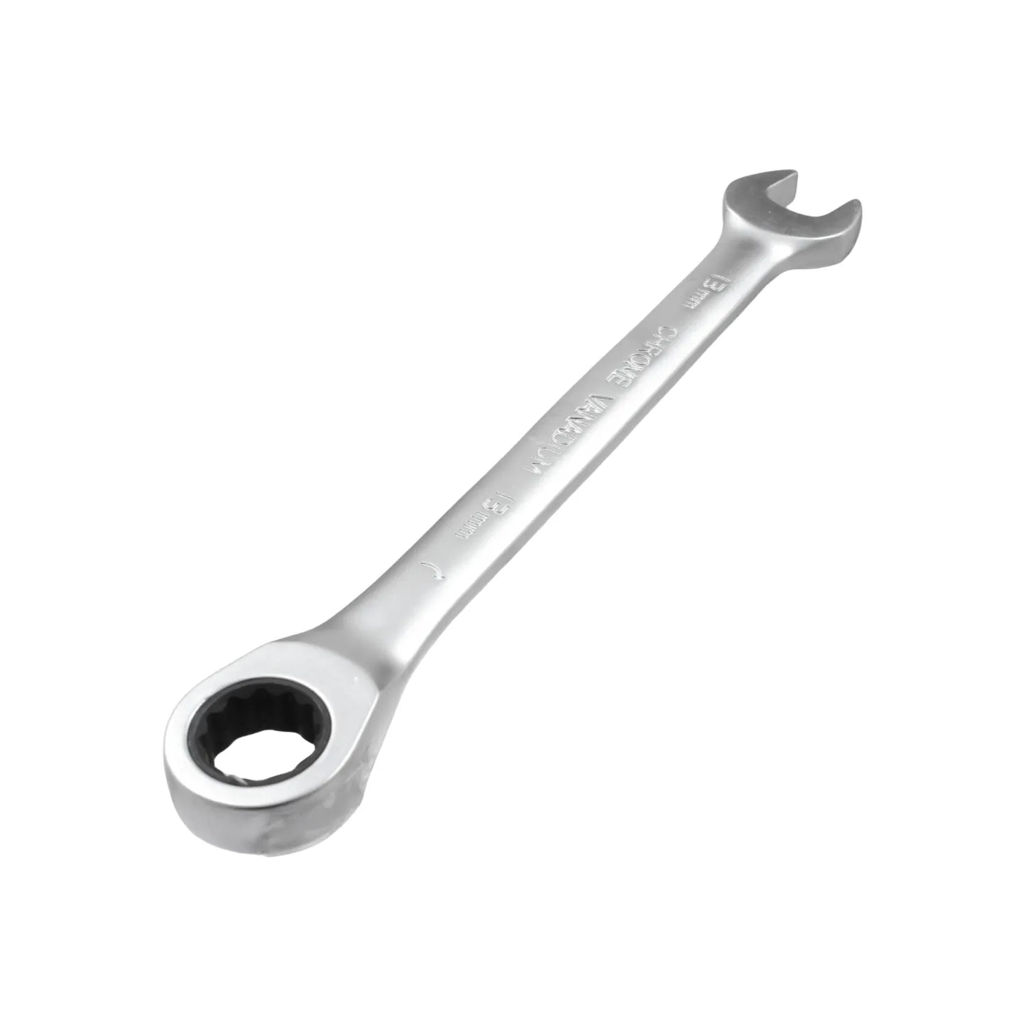 Llave combinada de carraca 13mm cromada, cromo vanadio, con extremos abierto y de trinquete