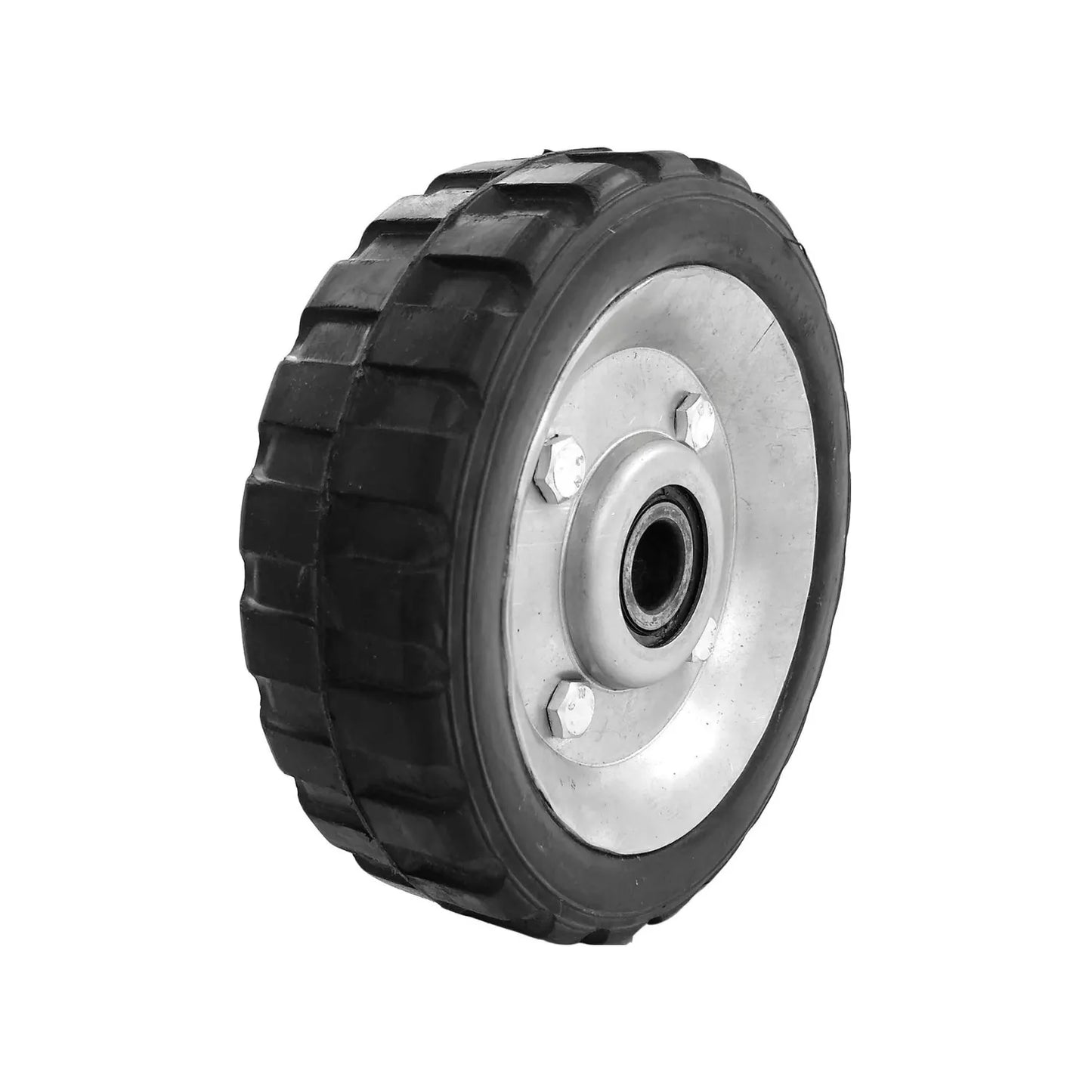 Rueda solida de 6", Cuenta con dos baleros, Un balero de 5/8", Rin de lámina.