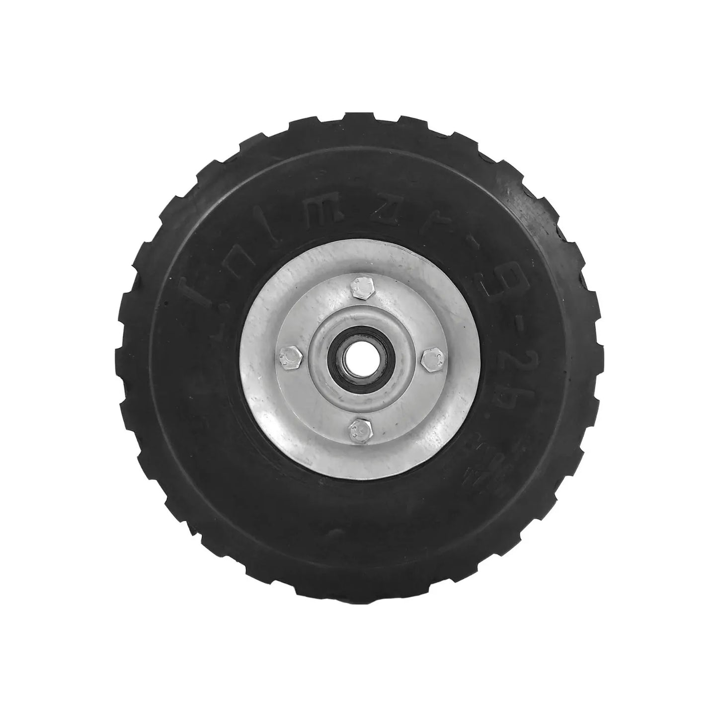 Rueda solida de 9",Cuenta con dos baleros, un balero de 5/8",Rin de lámina.
