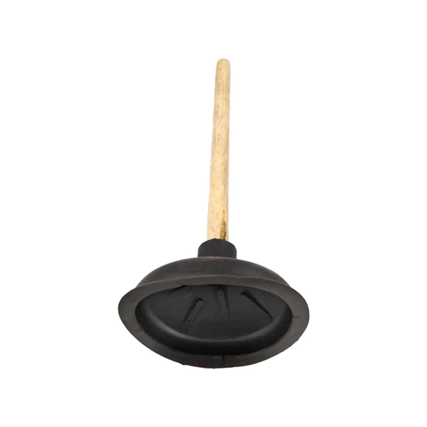 Desatascador de baño de hule negro con mango de madera para WC, bomba de fontanería