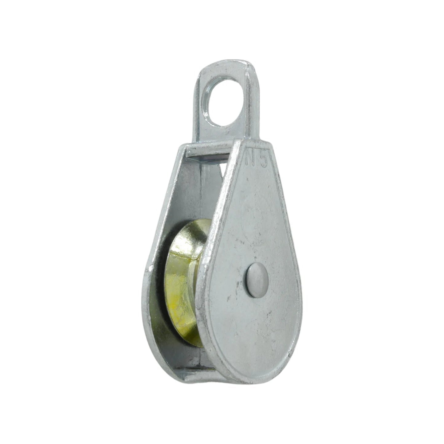 Garrucha individual de metal galvanizado #5 para tendedero, con rueda amarilla