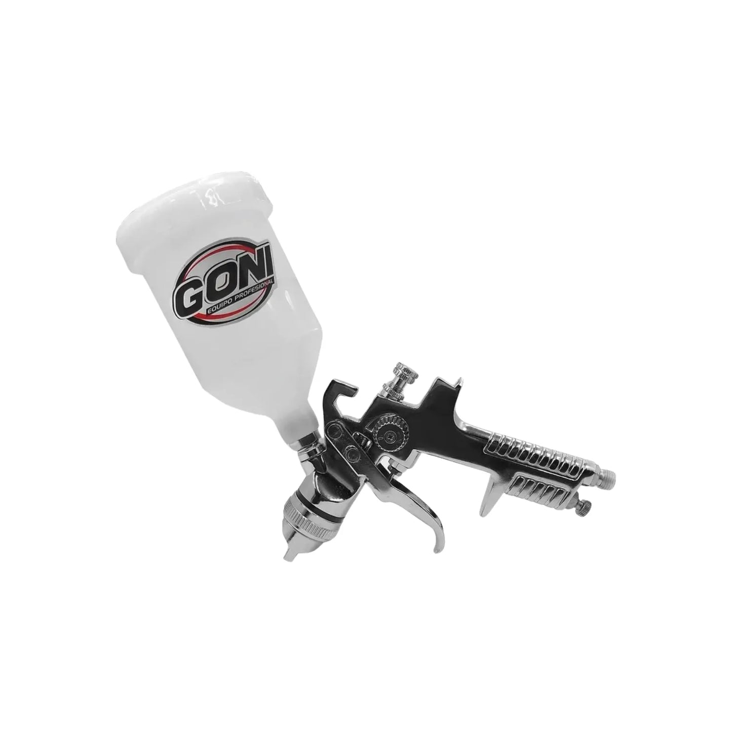 Pistola de gravedad convencional.,Puede cambiar boquilla 1.4 mm o 2.0 mm,Cuenta con 3 reguladores material aire y abanico.,Ideal para esmaltes primarios poliuretanos y barnices.