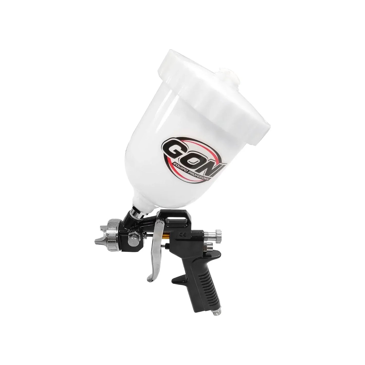 Con salida de material de 3.0 mm,Sistema híbrido de flujo de aire continuo y no continuo en una misma pistola de aire.,Presión máxima 70 PSI, rango de presión 30-50 PSI, presión optima de trabajo 40 PSI,Boquilla de mezcla externa, abanico de 20 cm