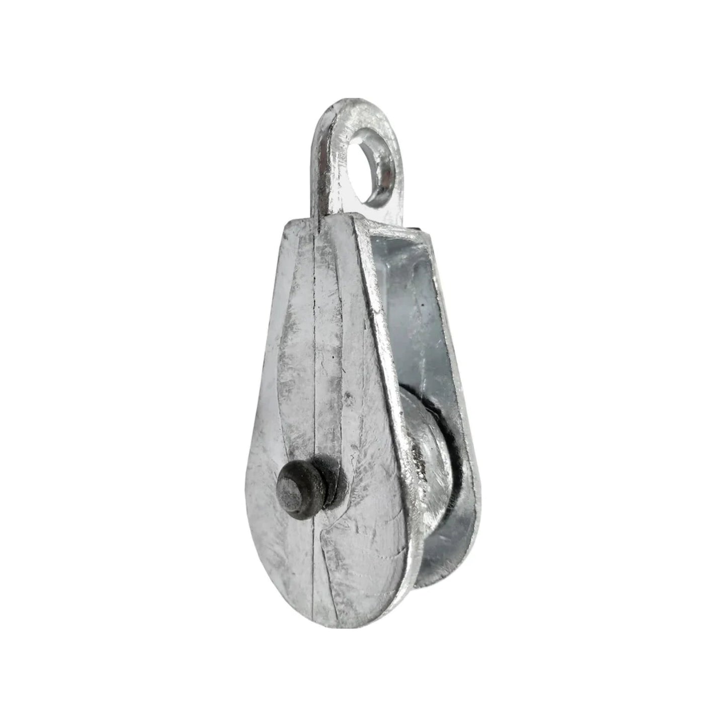 Polea garrucha de metal galvanizado para tendedero, sencilla, con ojo fijo y roldana para cuerda.