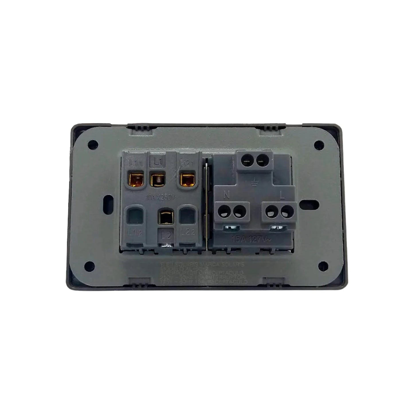 Placa 2 apagadores/1 contacto negro cromo Solaris AL622NG-ES