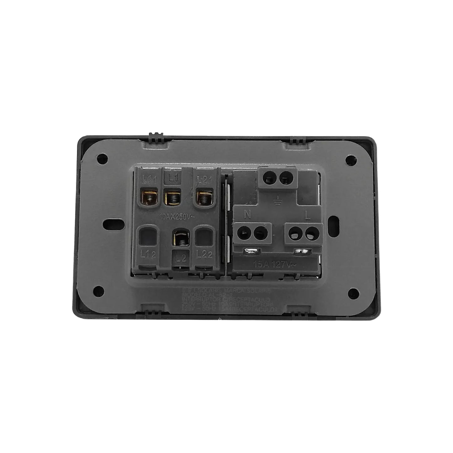 Placa 2 apagadores/1 contacto gris cromo Solaris AL622GR-ES