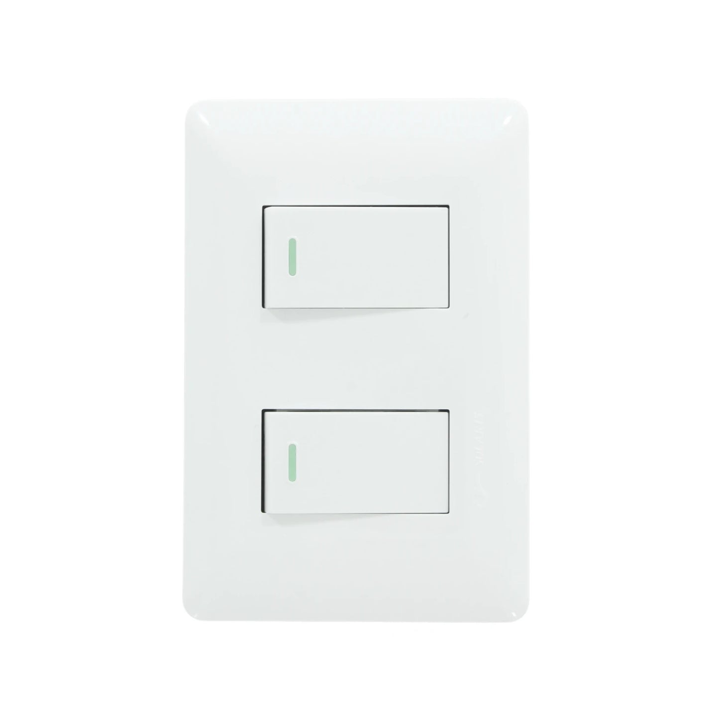 Elaborada de plástico ABS,Placa dos apagadores escalera.,Aterrizado, se caracteriza por tener tres puntos de conexión, línea, neutro y de tierra física.,Incluye tornillos para su instalación.,Tensión: 125 V,Frecuencia: 60 Hz,Corriente: 15 A,No sobrepase la corriente indicada.,Antes de instalarlo, interrumpa el paso de energía mediante el interruptor de circuito o fusible.,Asegúrese que el circuito no esté energizado y que el área este libre de humedad antes de iniciar la instalacióntomacorriente.,NOM-003-SC
