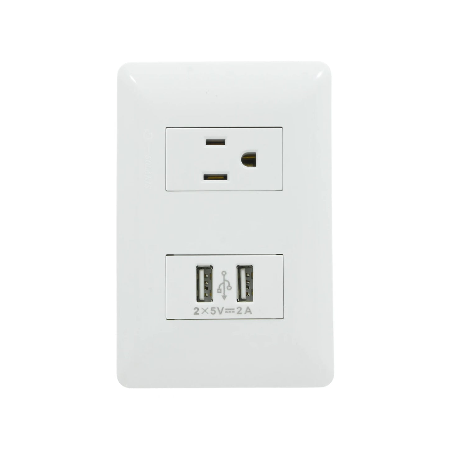 Elaborada de plástico ABS,Placa un contacto y USB.,Aterrizado, se caracteriza por tener tres puntos de conexión, línea, neutro y de tierra física.,Incluye tornillos para su instalación.,Tensión: 125 V,Frecuencia: 60 Hz,Corriente: 15 A,No sobrepase la corriente indicada.,Antes de instalarlo, interrumpa el paso de energía mediante el interruptor de circuito o fusible.,Asegúrese que el circuito no esté energizado y que el área este libre de humedad antes de iniciar la instalacióntomacorriente.,NOM-003-SCFI-VIG