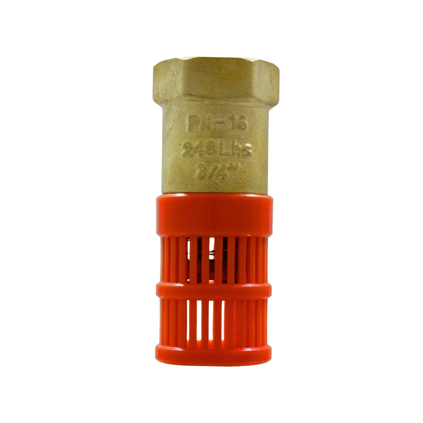 Válvula de pie de bronce 3/4 pulgada con canastilla plástica naranja PN-16 para succión de agua en bombas y pozos
