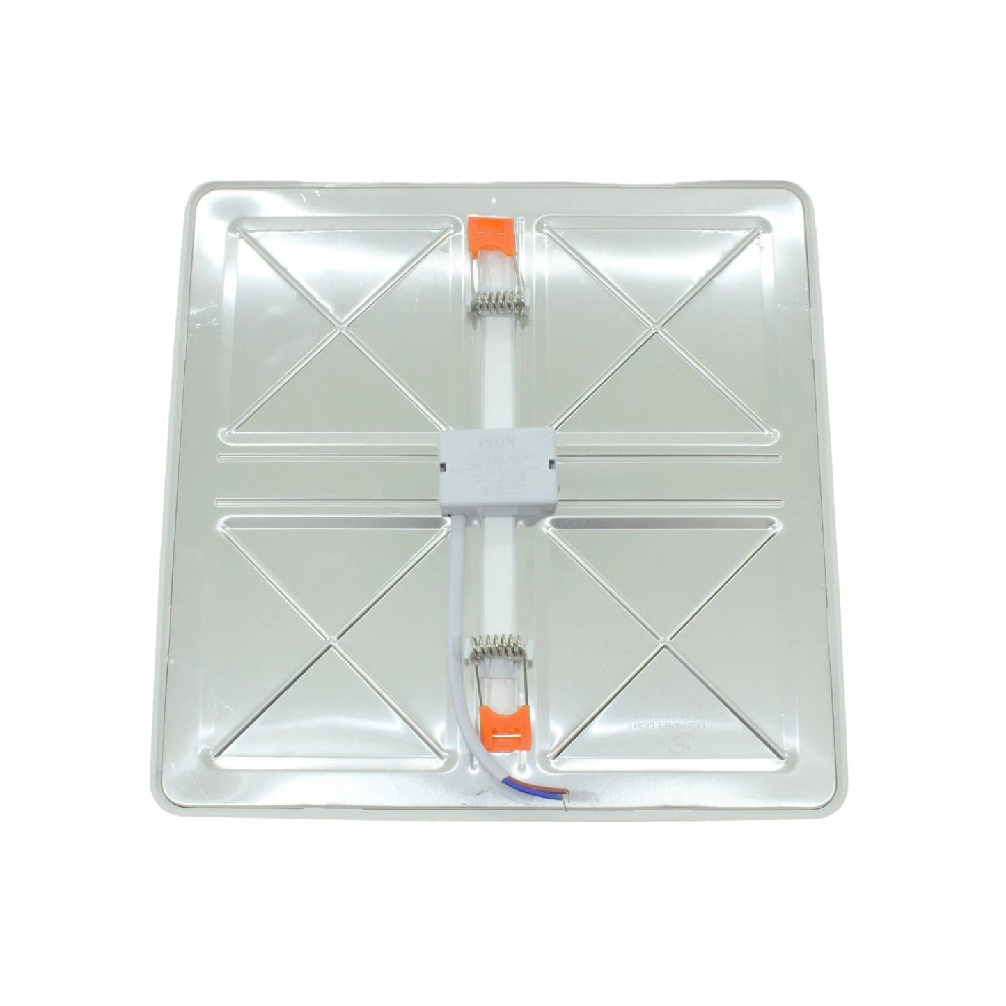 Panel LED cuadrado 20W empotrable, vista trasera con resortes y cableado