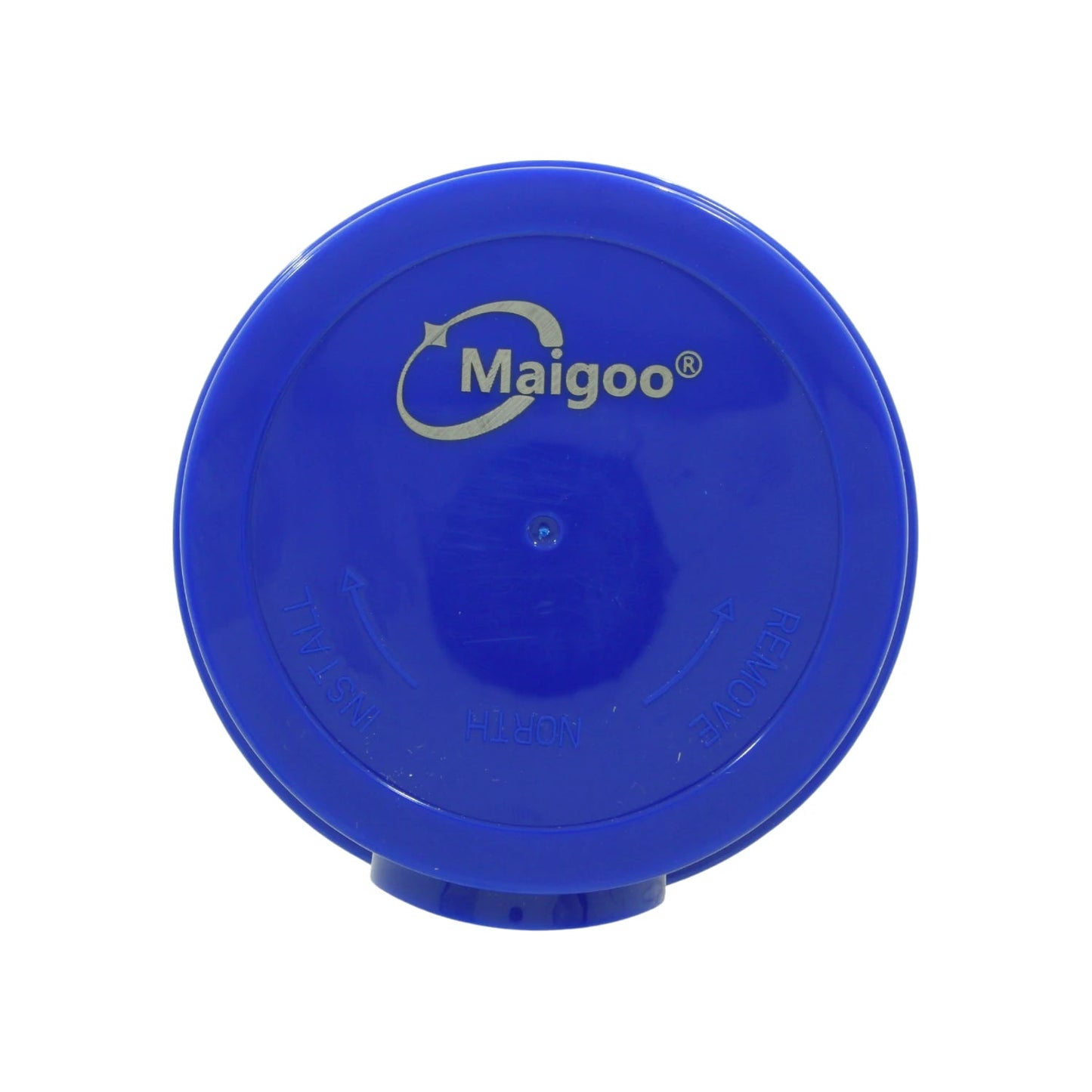 Sensor de luz Maigoo azul con marcas de instalación y remoción, ideal para exteriores.