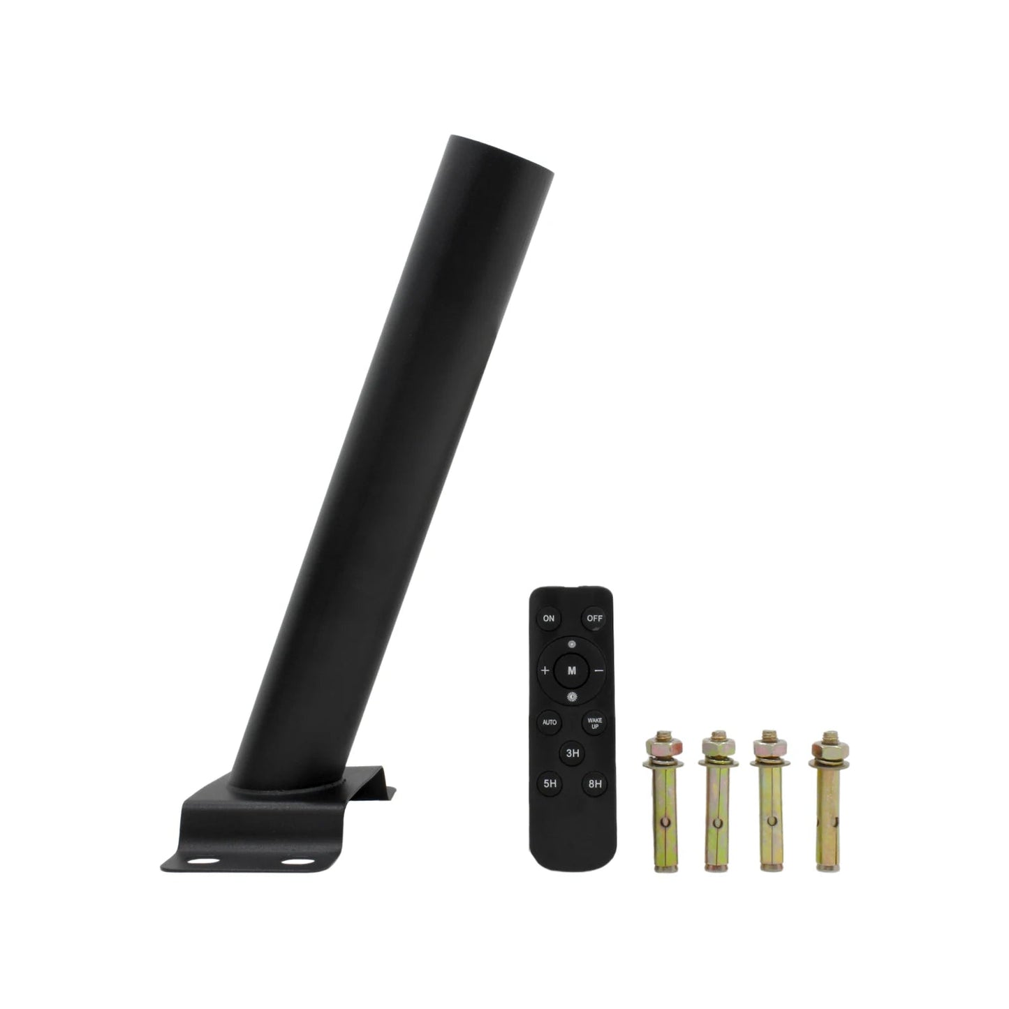 Soporte de montaje negro para poste, control remoto y 4 pernos de anclaje para lámpara solar urbana.