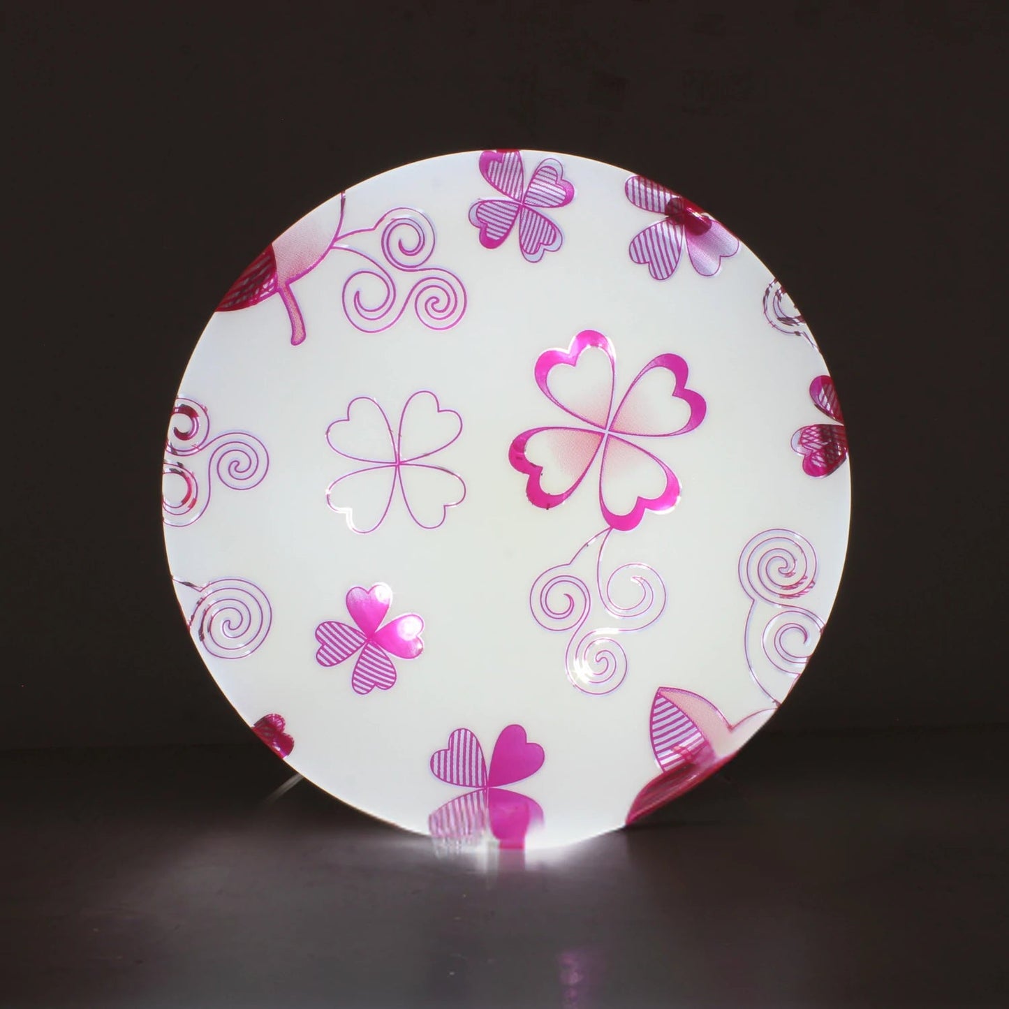 Lámpara redonda de sobreponer con diseño decorativo de tréboles y espirales rosas brillantes para iluminación interior