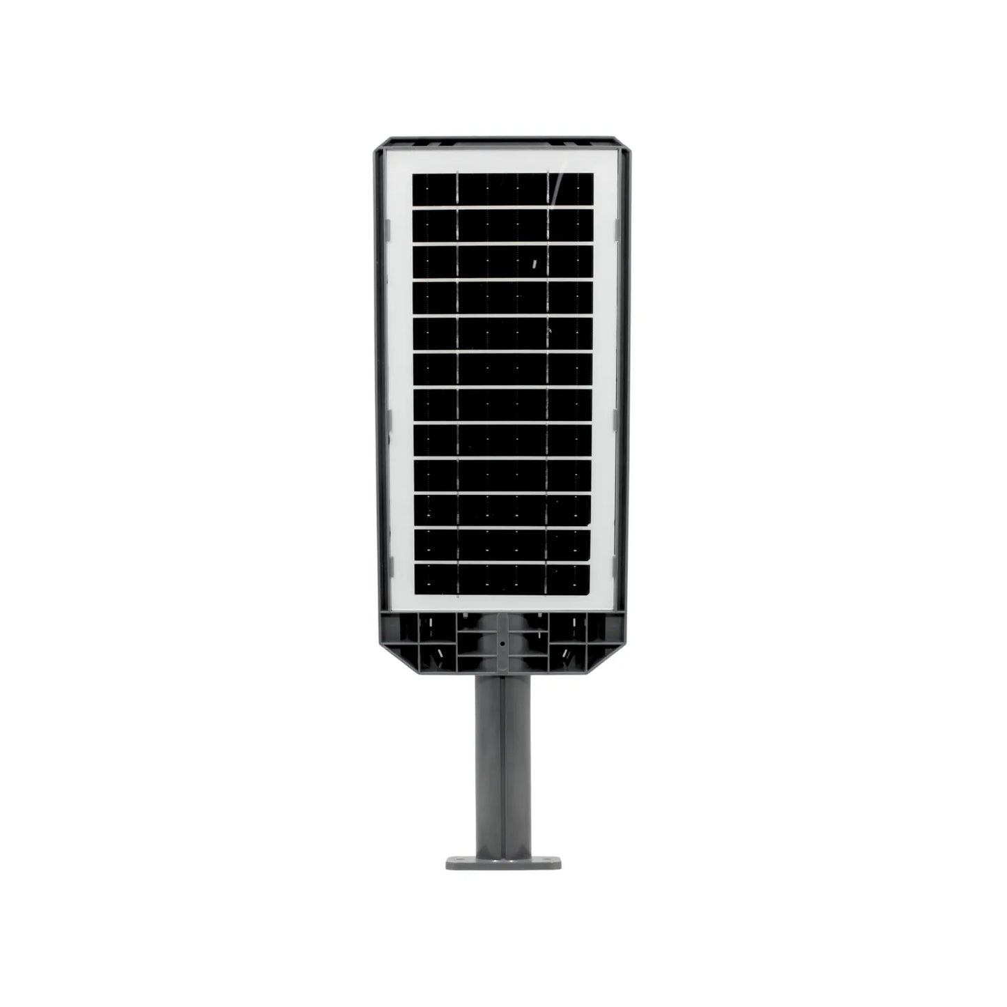 Lámpara solar LED urbana gris con panel fotovoltaico integrado
