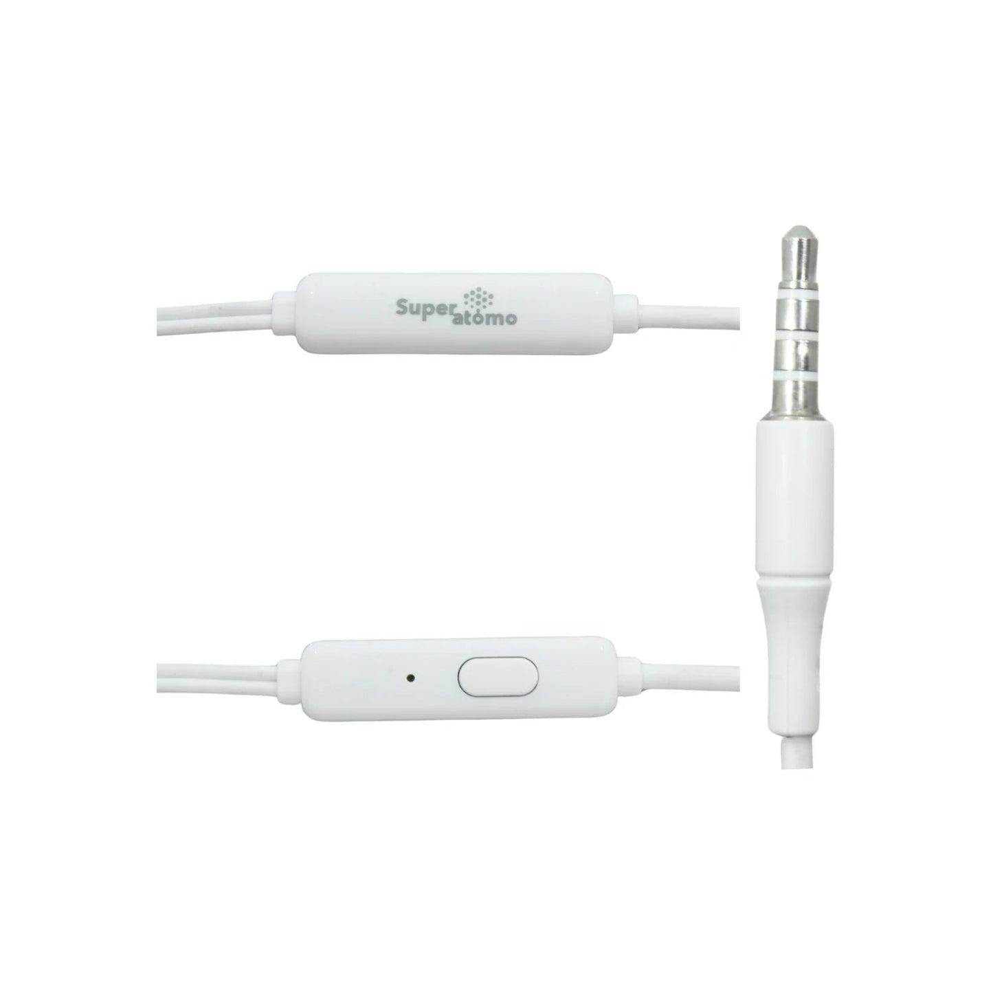 Audífonos manos libres Super átomo blancos con micrófono, control de botón y conector jack 3.5mm