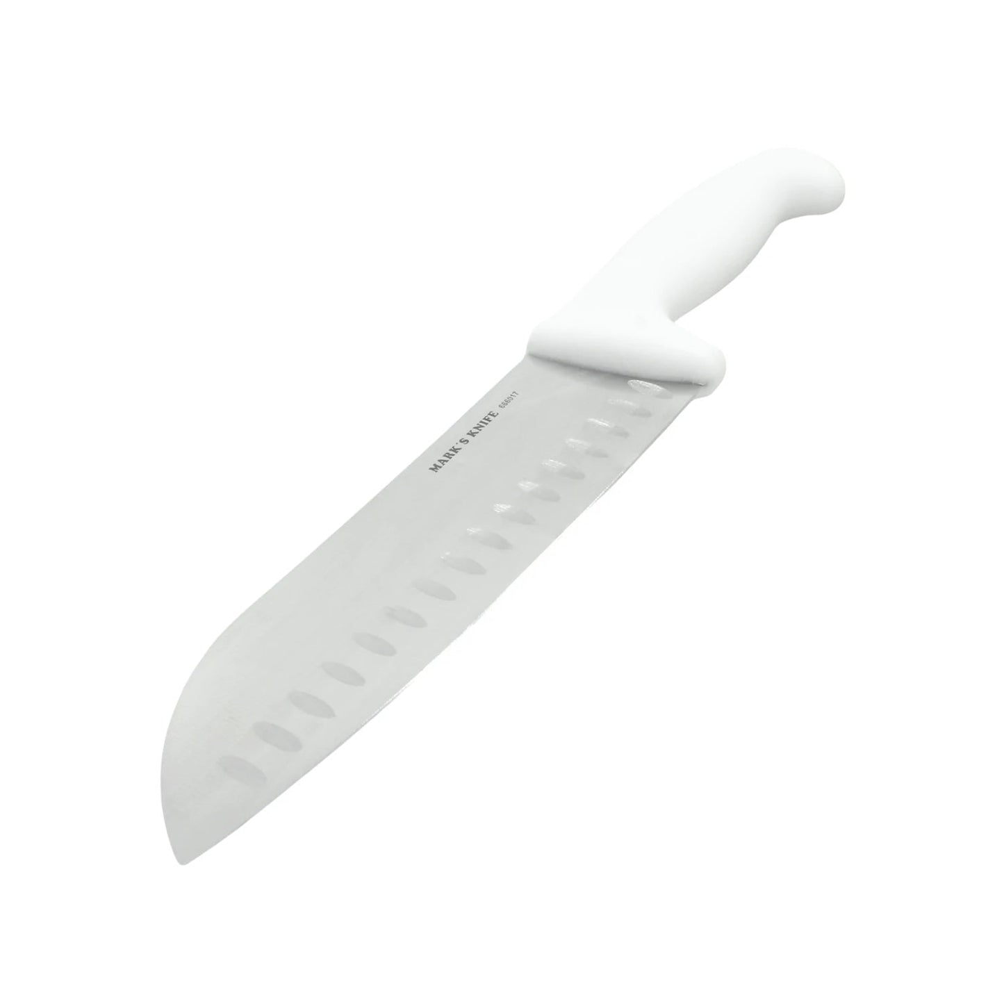 Cuchillo Santoku profesional Mark's Knife 7 pulg filo Granton mango blanco 666017