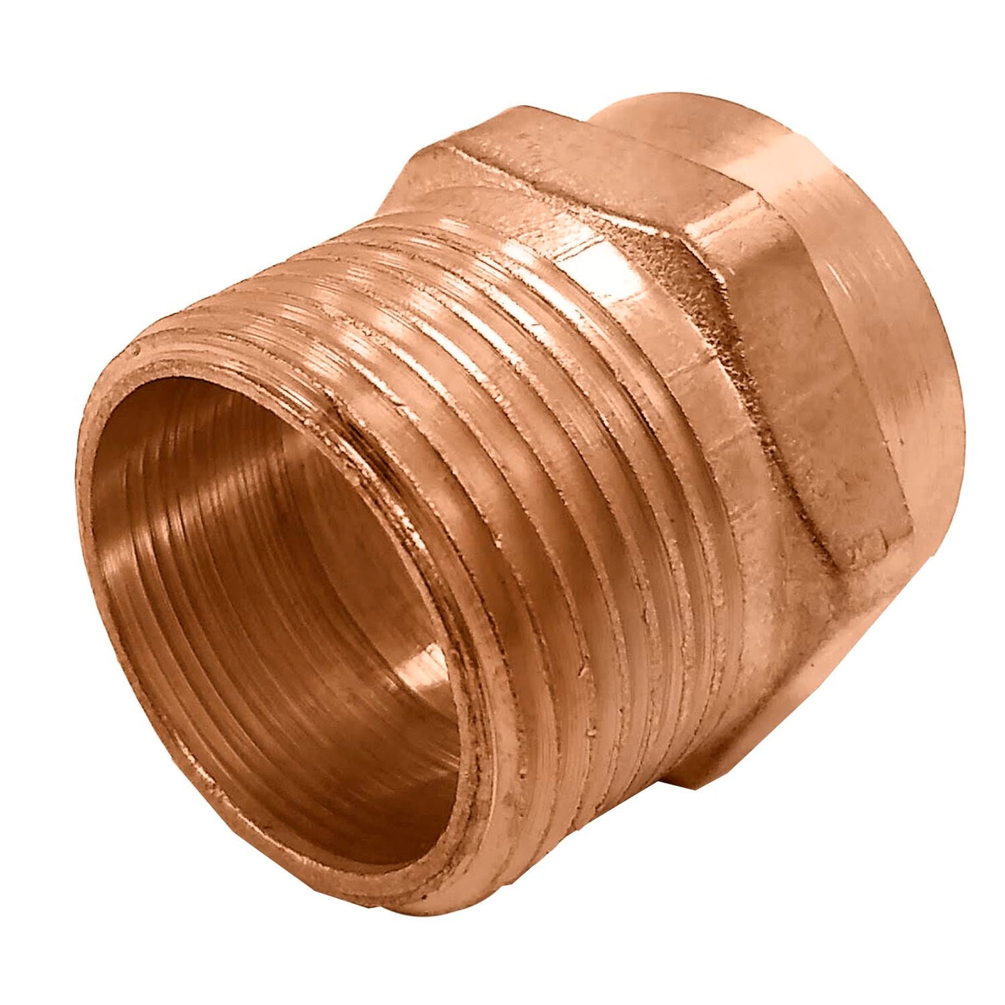 Elaborado de cobre.,Conector rosca exterior de 3/4",Conector resistente a altas temperaturas.,Conector de cobre resistente a la corrosión.