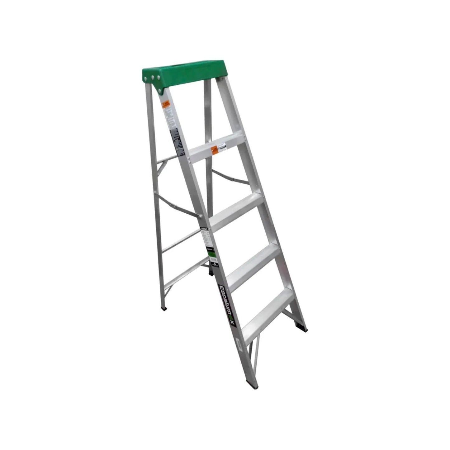Escalera de tijera Escalumex de aluminio 4 peldaños, plataforma superior verde, plegable para uso profesional