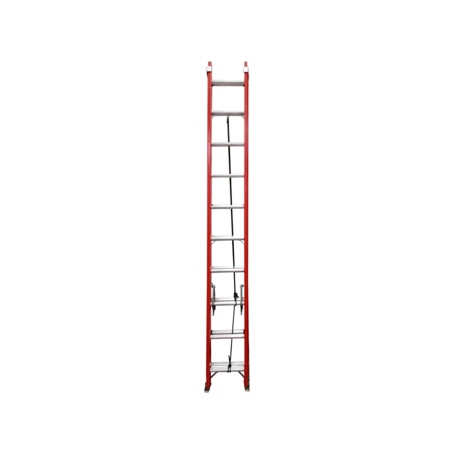 Elaborada de aluminio y fibra de vidrio.,20 peldaños en forma de "D" y altura de 5.23m.,Sistema de polea y cuerda - tacón con doble acción antiderrape.,Ganchos de aluminio para mayor seguridad.