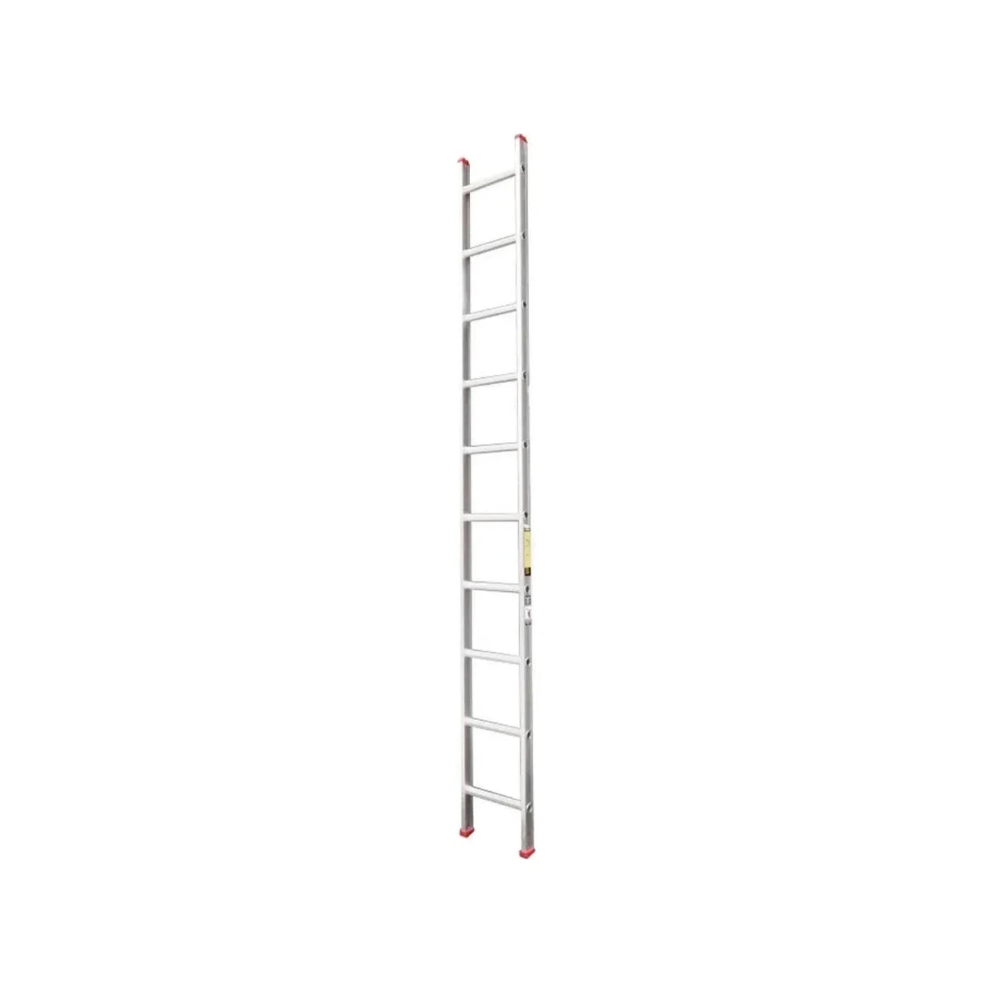 Escalera recta de aluminio 10 peldaños (3.09m) con topes rojos para trabajos en altura.