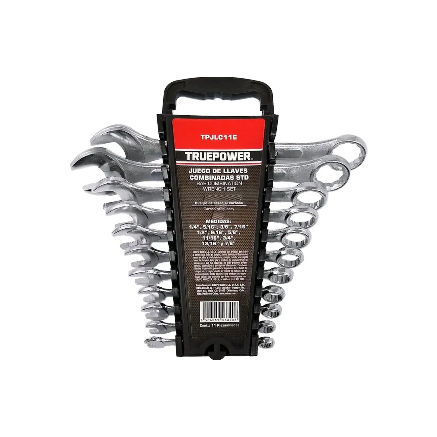 Juego de llaves combinadas.,Medidas: 1/4",9/32", 1/2", 9/16", 19/32", 5/8", 11/16" y 3/4",Cromado.