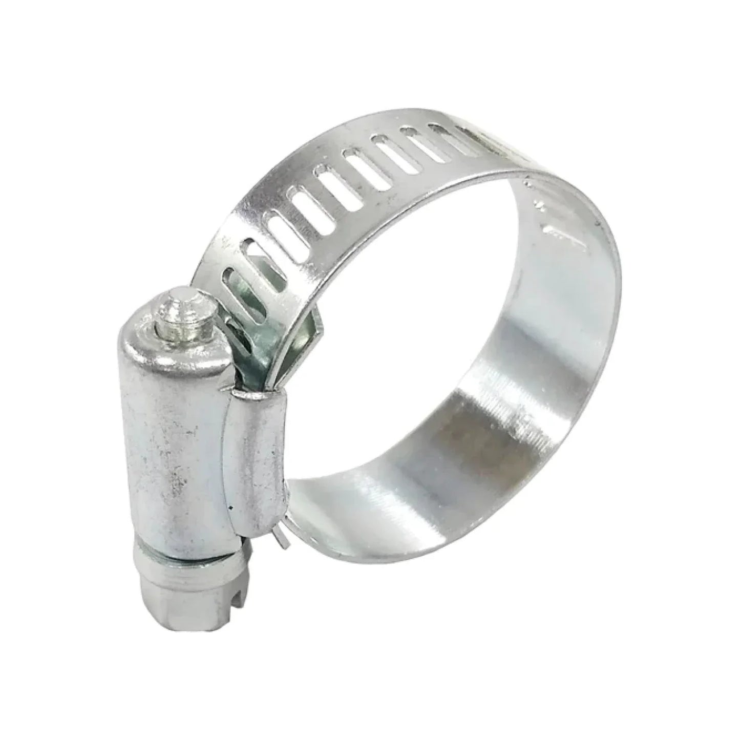 Banda de acero inoxidable.,Apertura mínima: 1 9/16" (39.68 mm).,Apertura máxima: 2 1/2" (63.50 mm).,Tornillo, tapa y base de acero con un acabado de dicromato de zinc resistente a la corrosión.,Uso doméstico, ferretería, jardinería y agricultura.