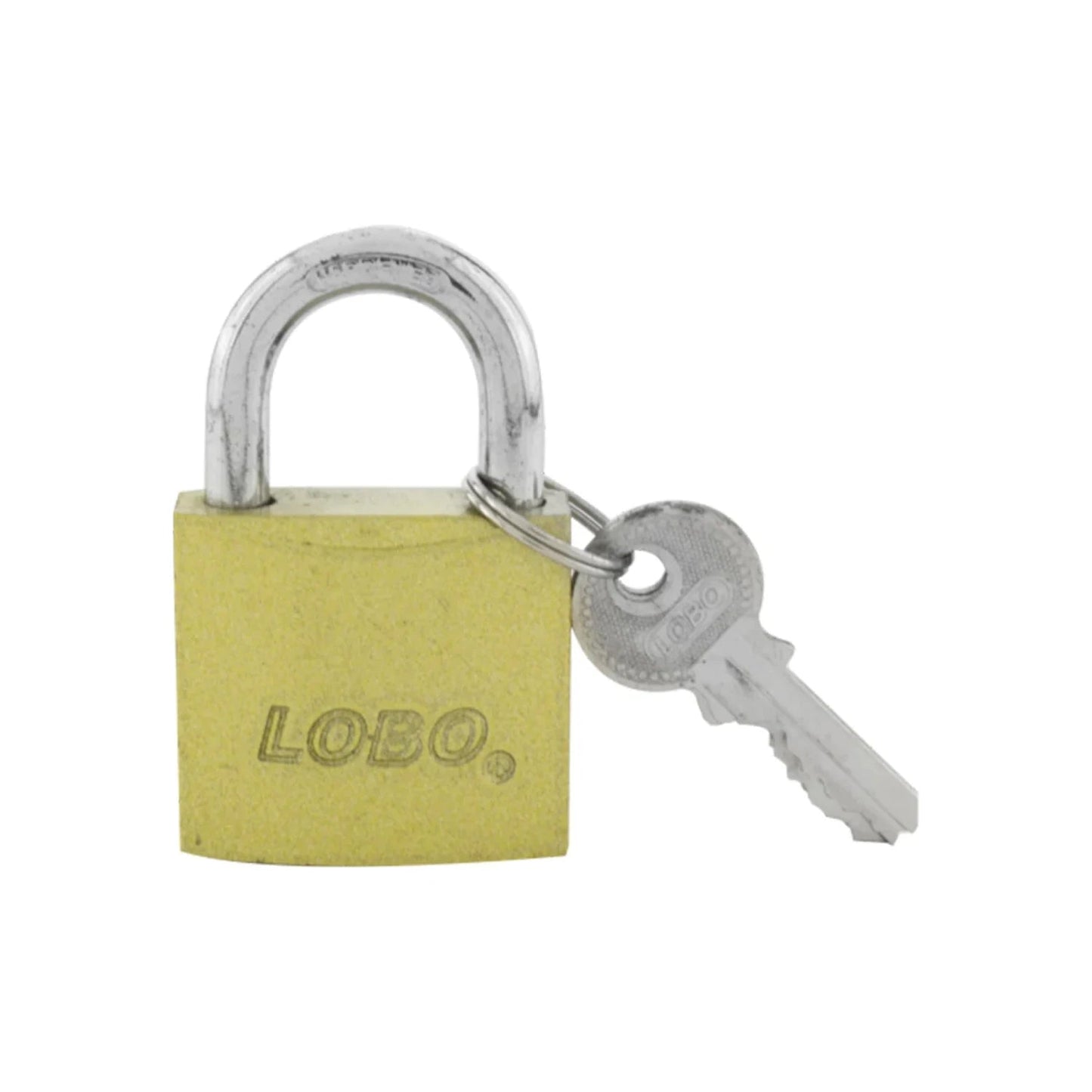 Candado de seguridad LOBO con cuerpo de latón dorado, gancho corto y llave, protección duradera