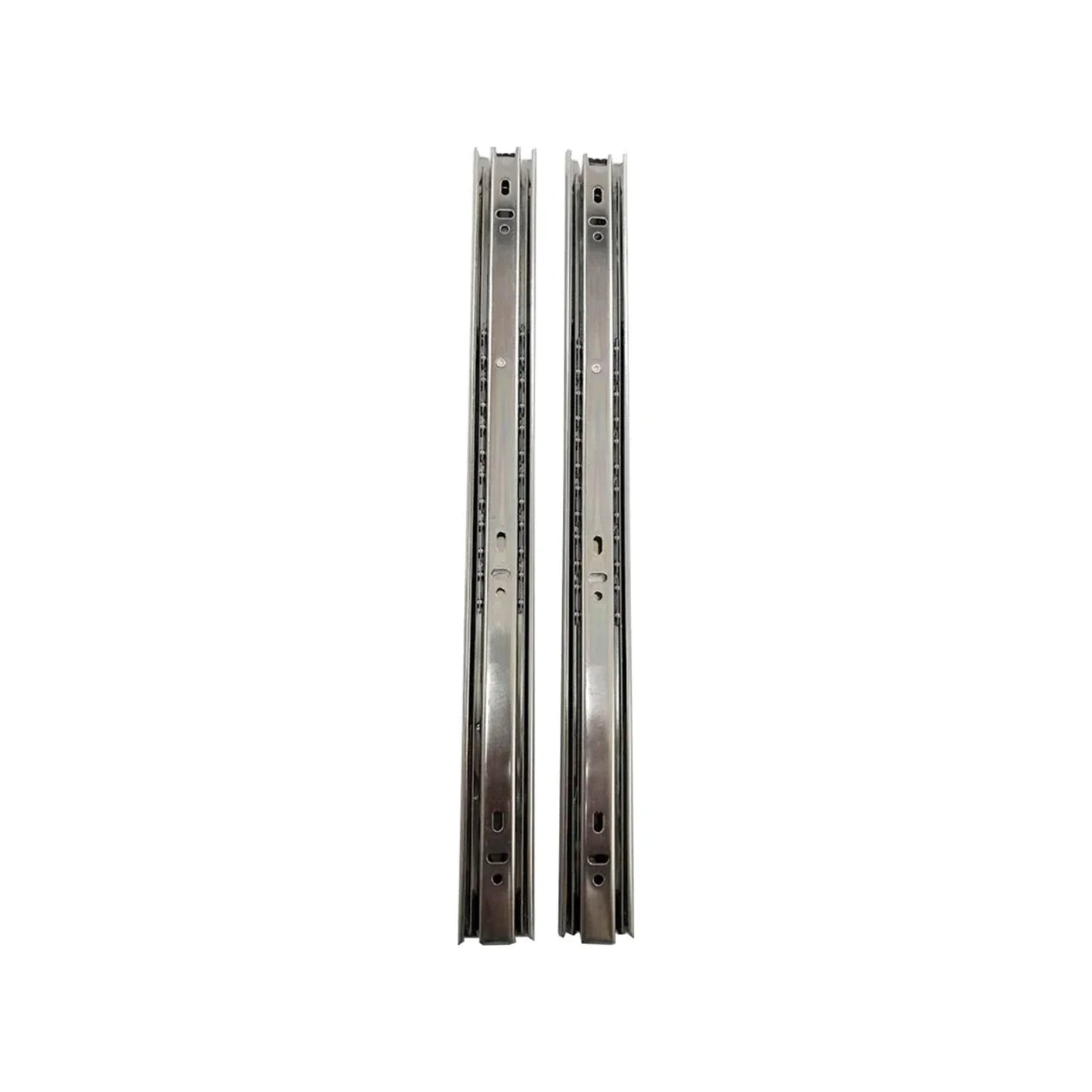 Fabricada en acero.,Corredera de 500 mm acabado niquelado.,Corredera de extensión de 20",Corredera de extensión total delgada de 50 mm