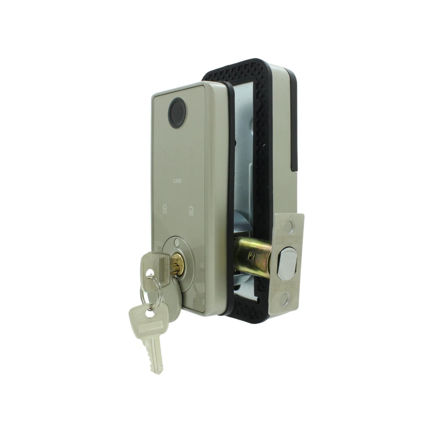 Apertura por medio de App, Reconocimiento de huella., Contraseña numérica., Apertura con llave., Tarjeta de desbloqueo., Backset ajustable de 60 mm(2 3/8”) o 70 mm (2 3/4")., Para puertas con espesor de 35 a 55 mm (1 3/8” a 2 3/16”)., Sirve para puertas izquierdas o derechas., Se puede usar en instalaciones nuevas o usadas., Requiere de 4 baterías AAA (no incluidas).