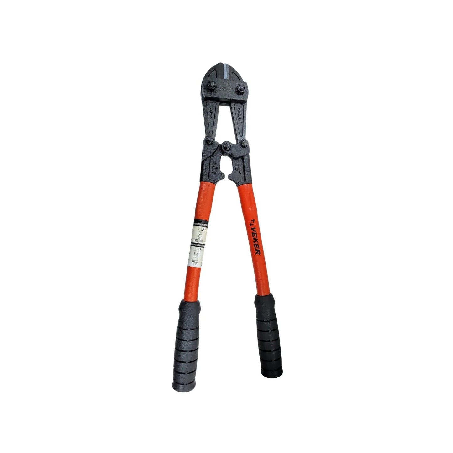 Cortaperno Veker de 18 pulgadas (45 cm) con mangos ergonómicos naranjas y empuñaduras negras, herramienta manual robusta.