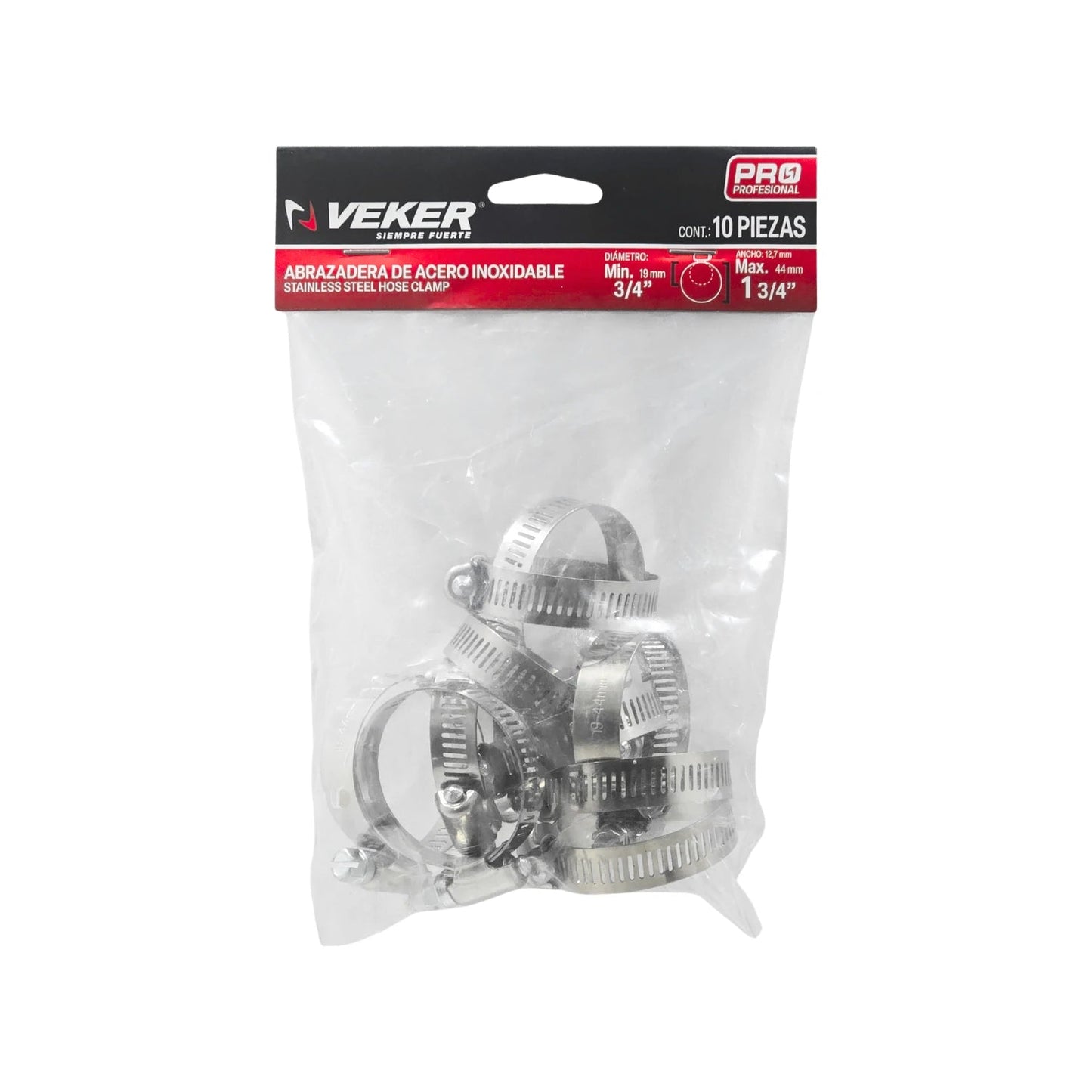 Abrazaderas sin fin Veker de acero inoxidable, 10 piezas, para mangueras 3/4" a 1 3/4"