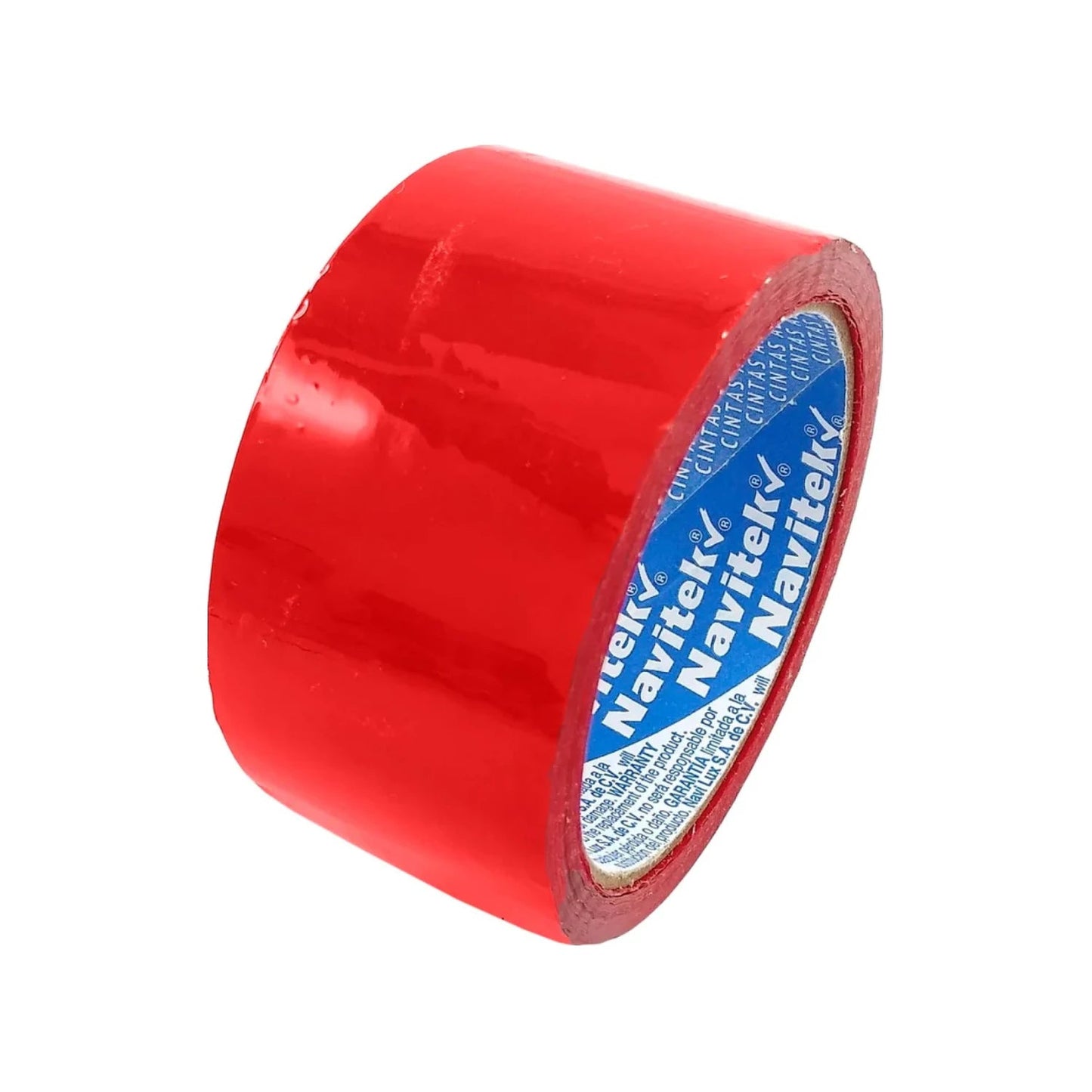 Rollo de cinta adhesiva de empaque Navitek roja brillante para sellado de cajas y paquetes.