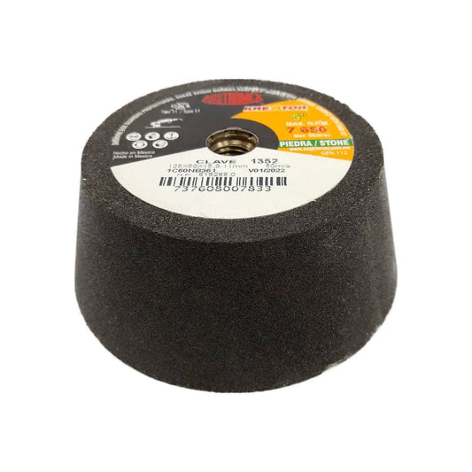 Elaborado con carburo de silicion.,Para dejar un acabado medio en mármol, granito, terrazo, concreto, ladrillo, fundición de aluminio, bronce, etc.,Rosca de 5/8",Línea kreator
