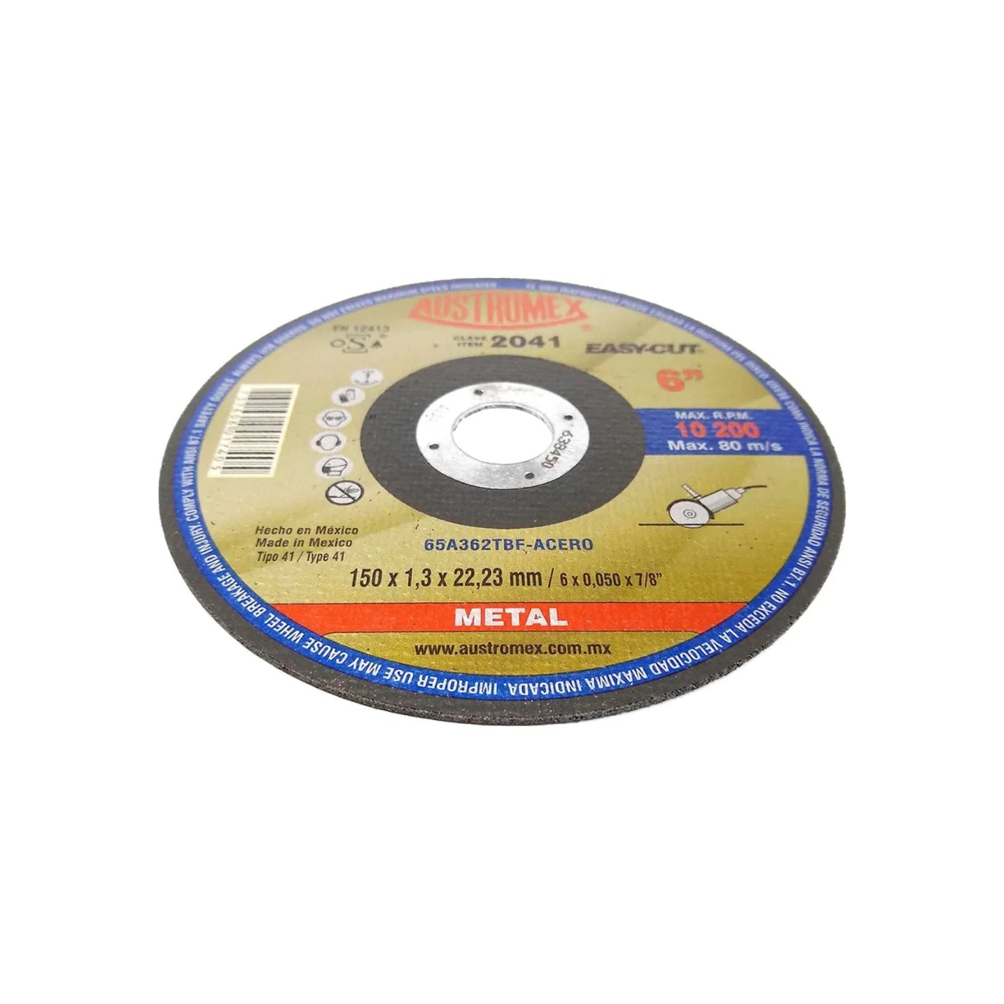 Disco abrasivo Austromex Easy-Cut 6" para corte de metal y acero inoxidable, referencia 2041