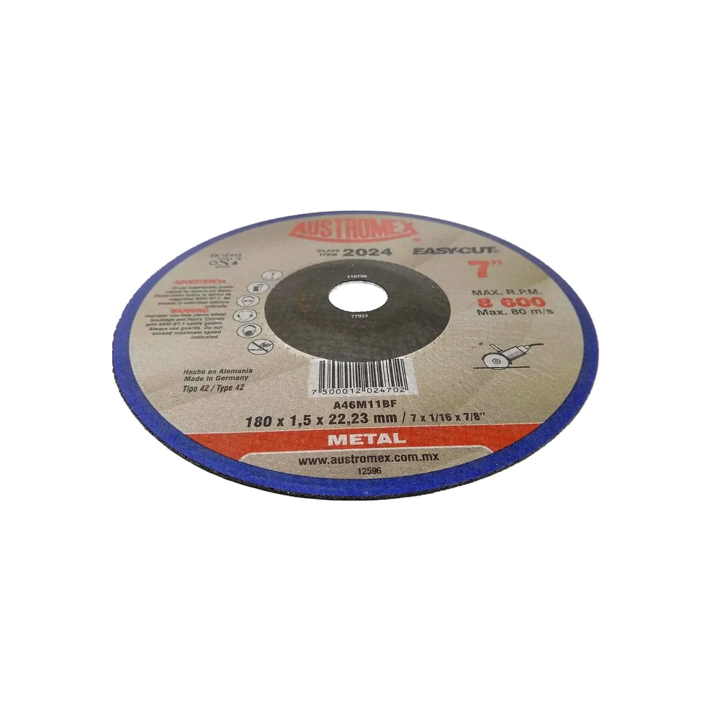Disco 7" corte metal Austromex 2024 de cubo