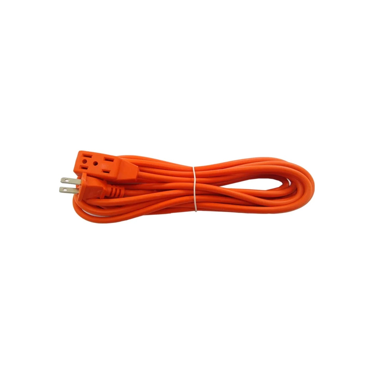 Extensión eléctrica naranja enrollada, con enchufe macho y triple tomacorriente hembra, para herramientas